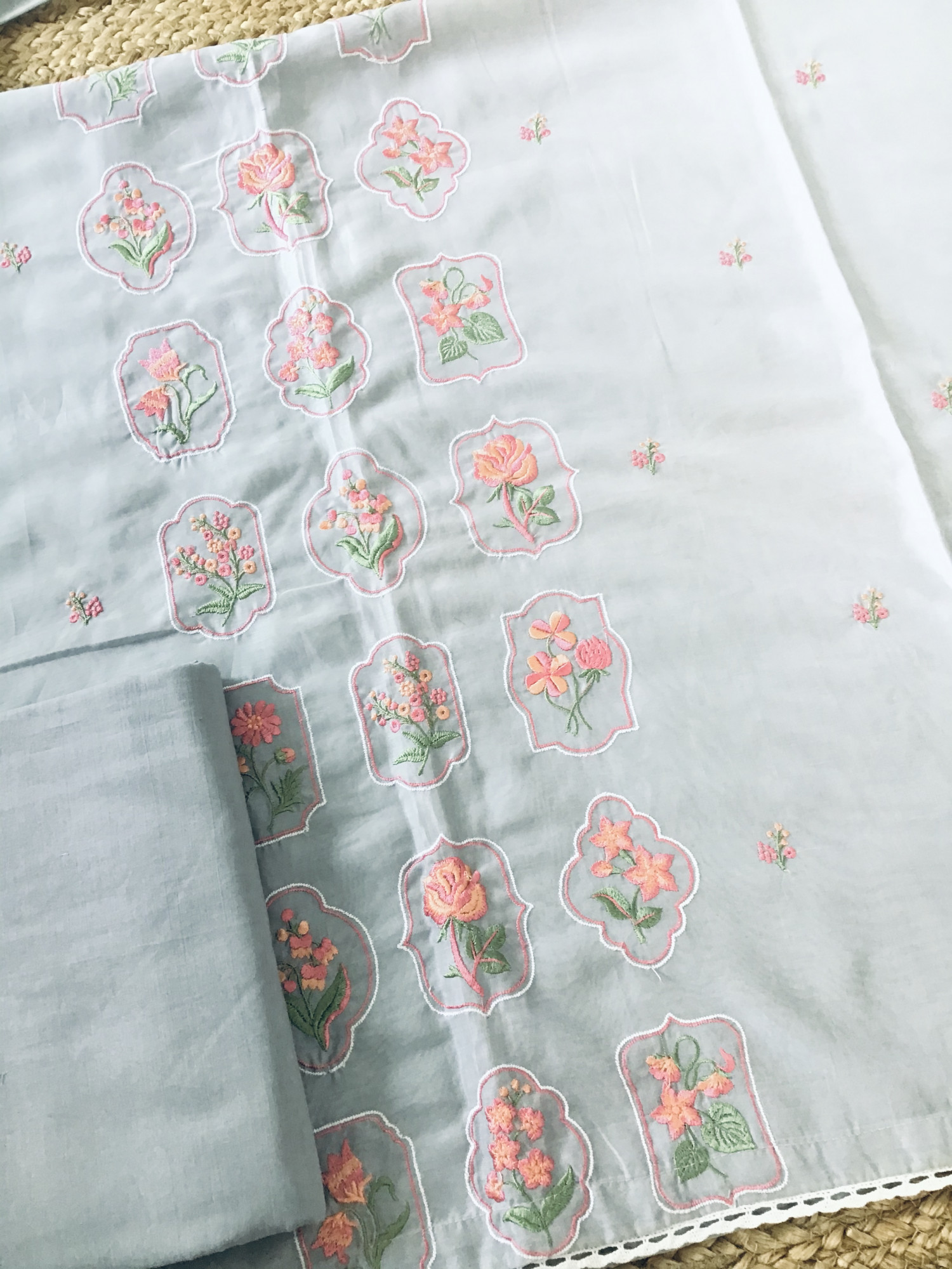 Soft Chanderi Embroidered Suit - Grey