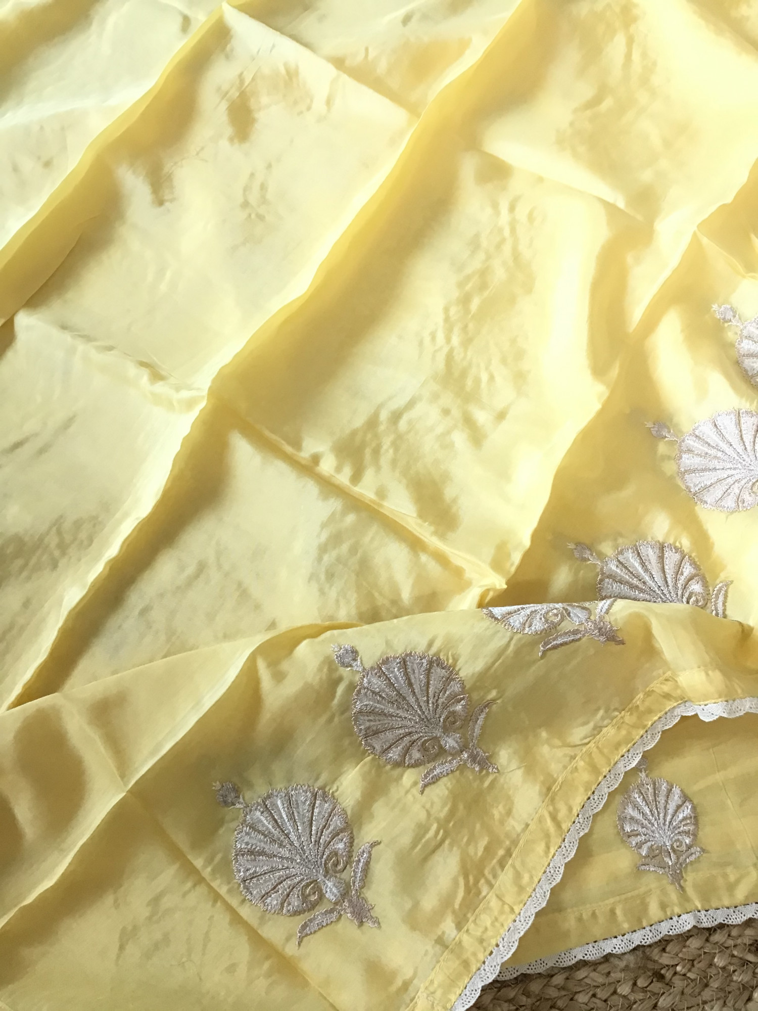 Pure Muslin Embroidered Suit - Yellow