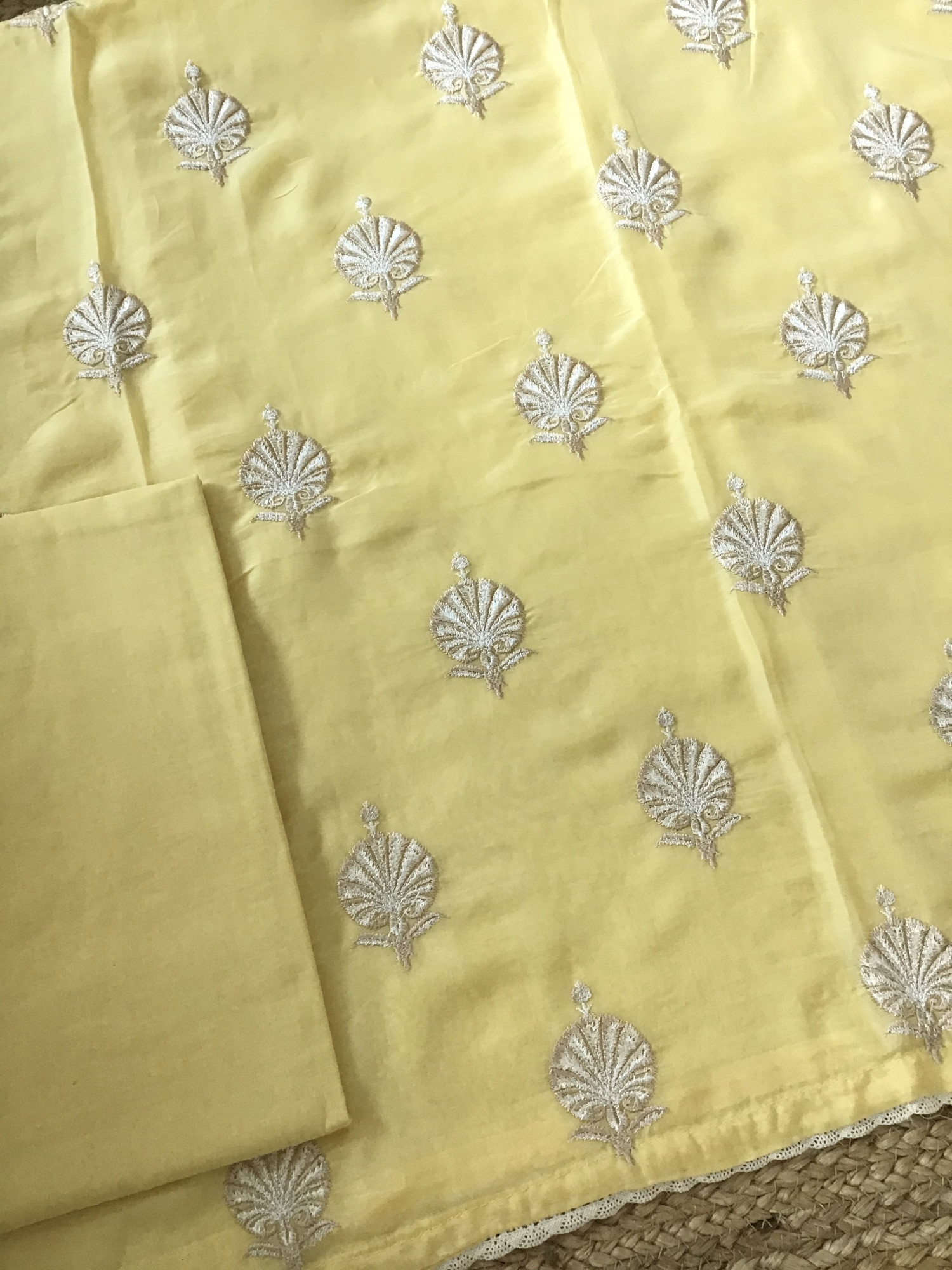Pure Muslin Embroidered Suit - Yellow