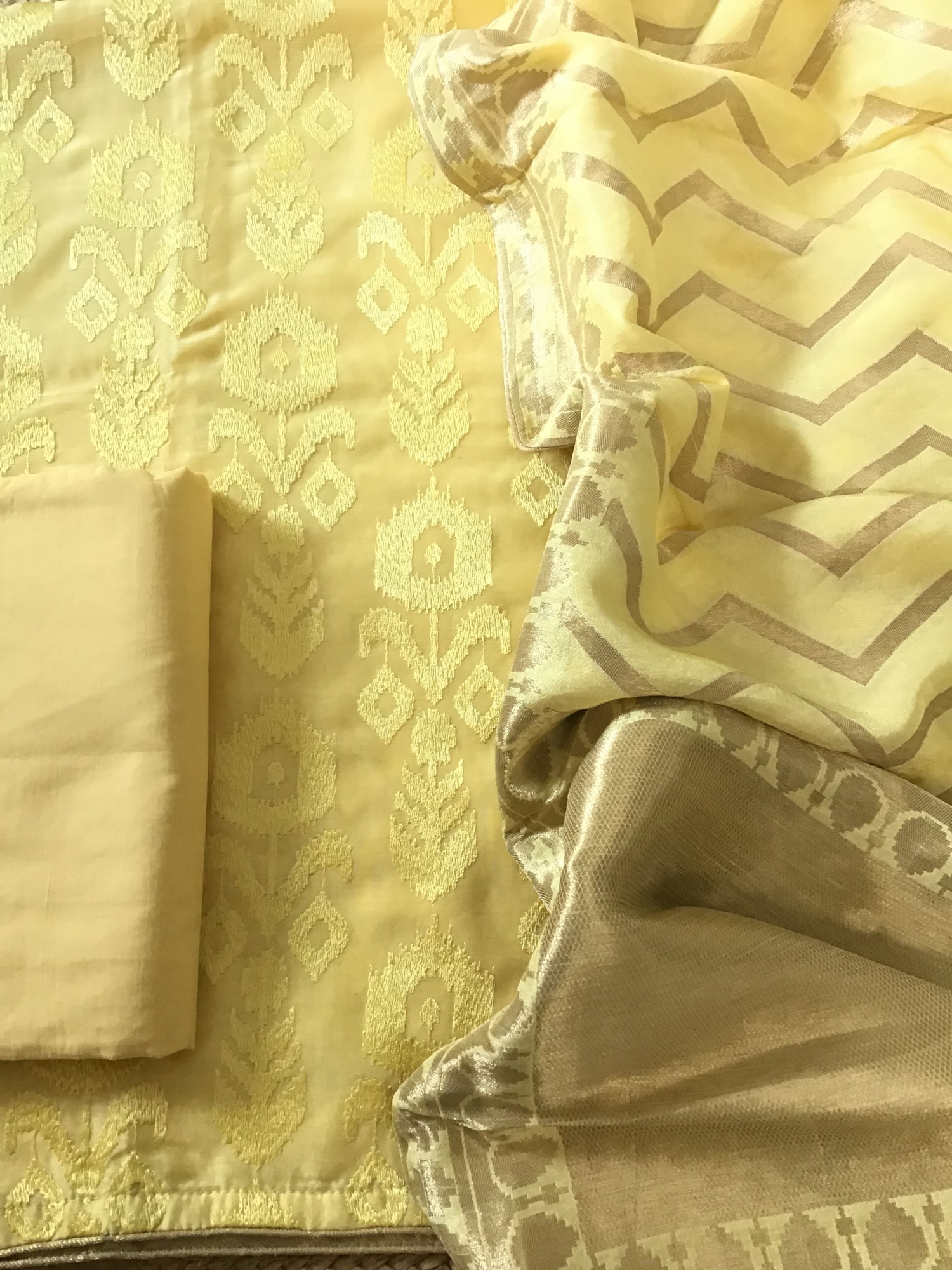 Pure Muslin Embroidered Suit - Yellow