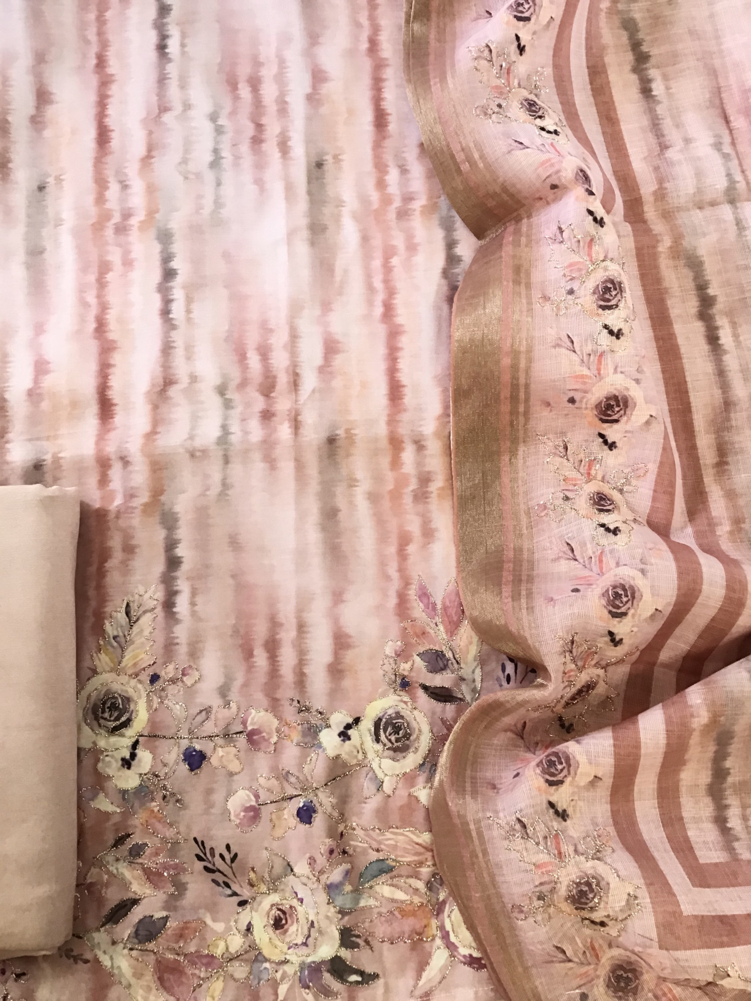 Soft Art Silk Printed Embroidered Suit - Peach