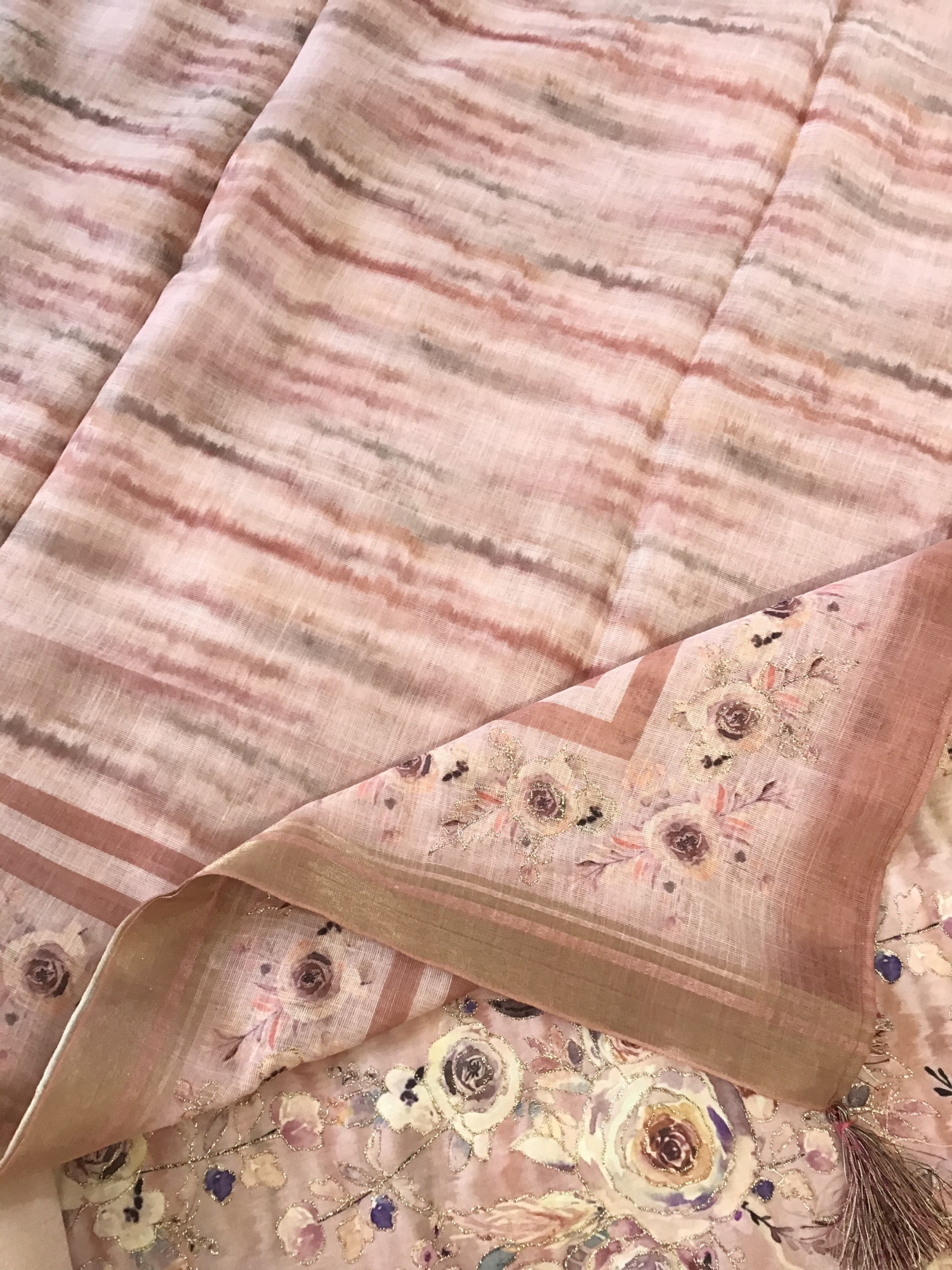 Soft Art Silk Printed Embroidered Suit - Peach