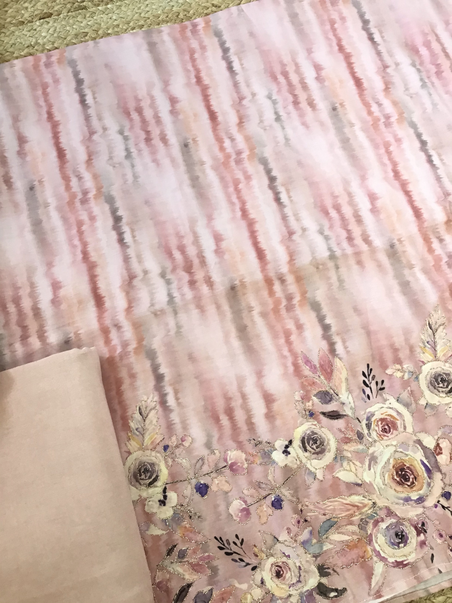 Soft Art Silk Printed Embroidered Suit - Peach