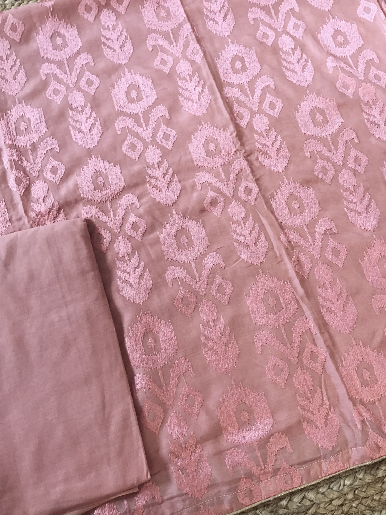 Pure Muslin Embroidered Suit - Peach