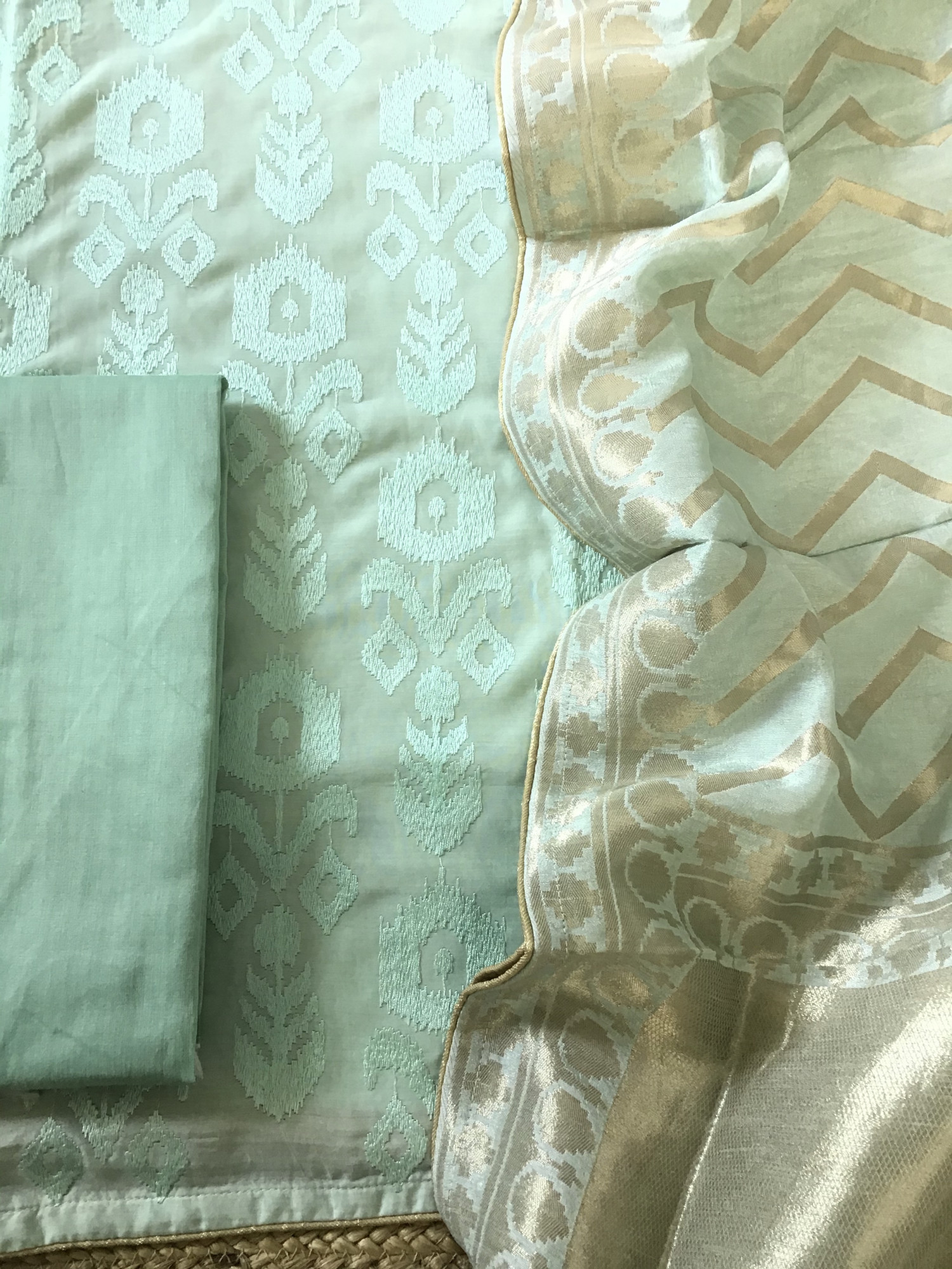 Pure Muslin Embroidered Suit - Green