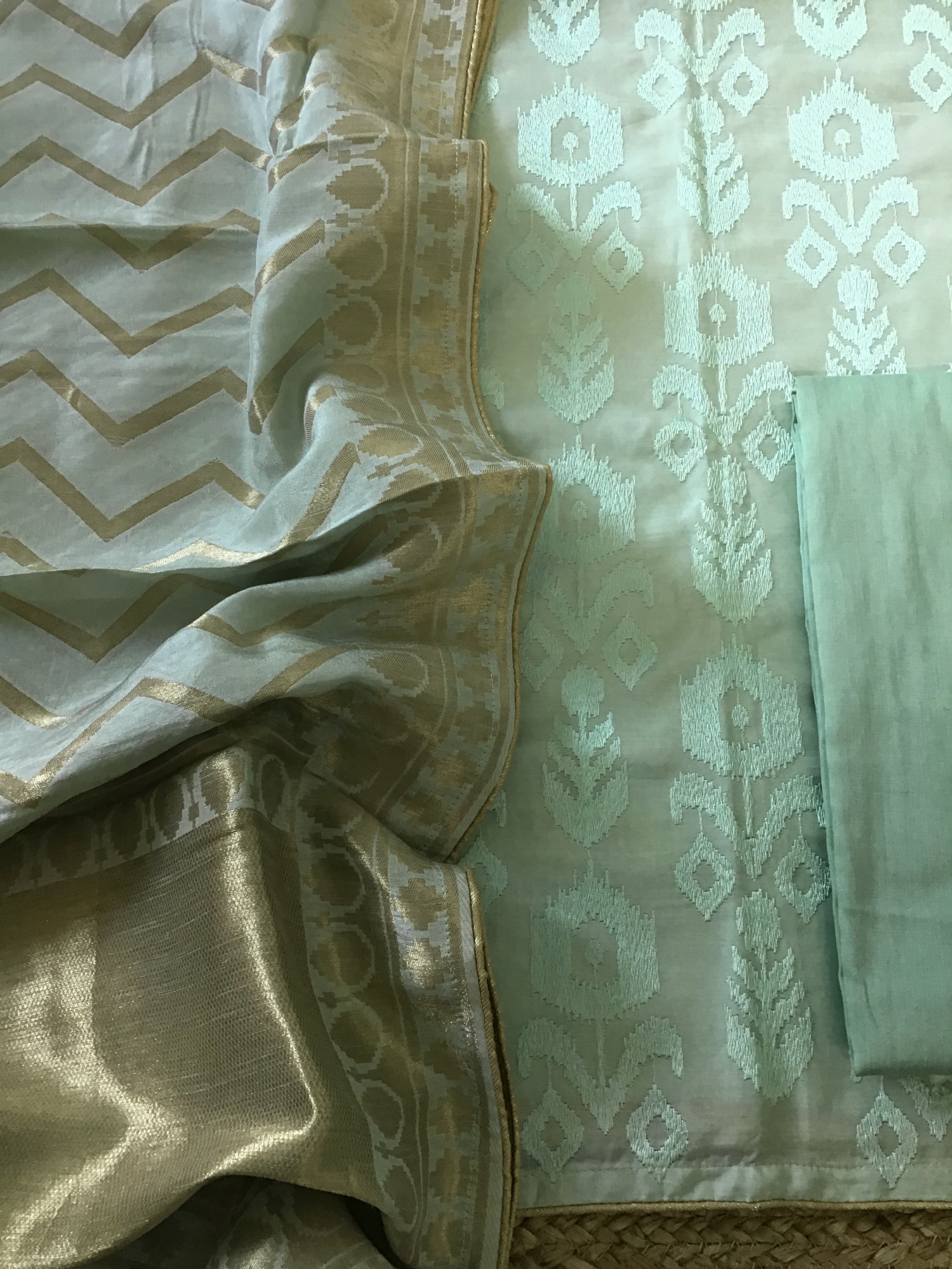 Pure Muslin Embroidered Suit - Green