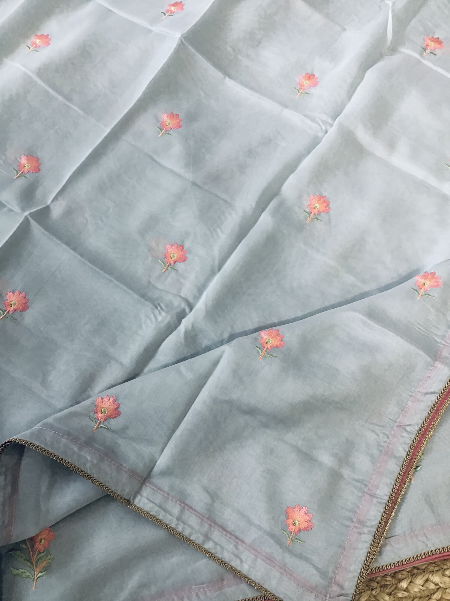 Soft Chanderi Embroidered Suit - Grey