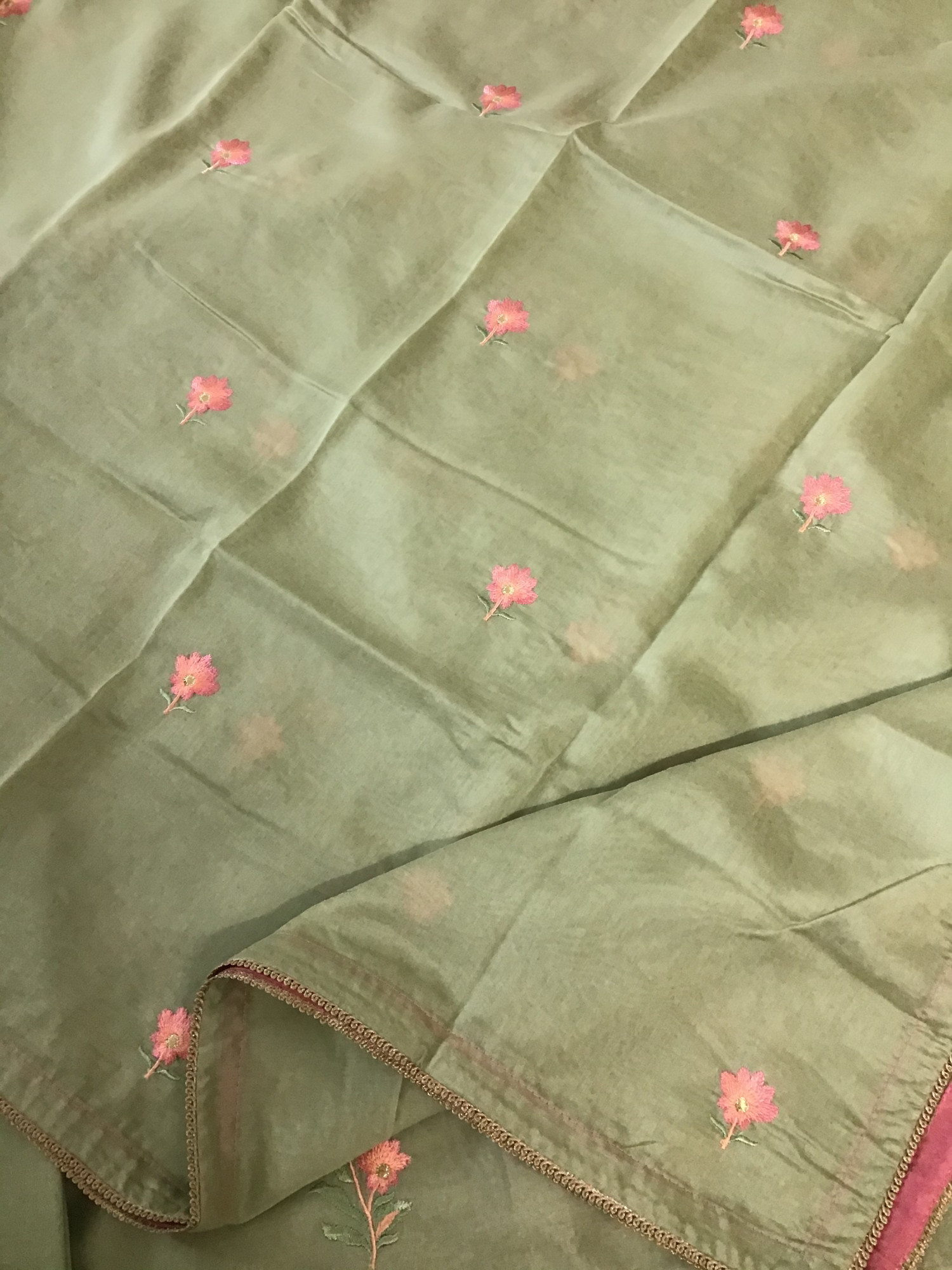 Soft Chanderi Embroidered Suit - Green