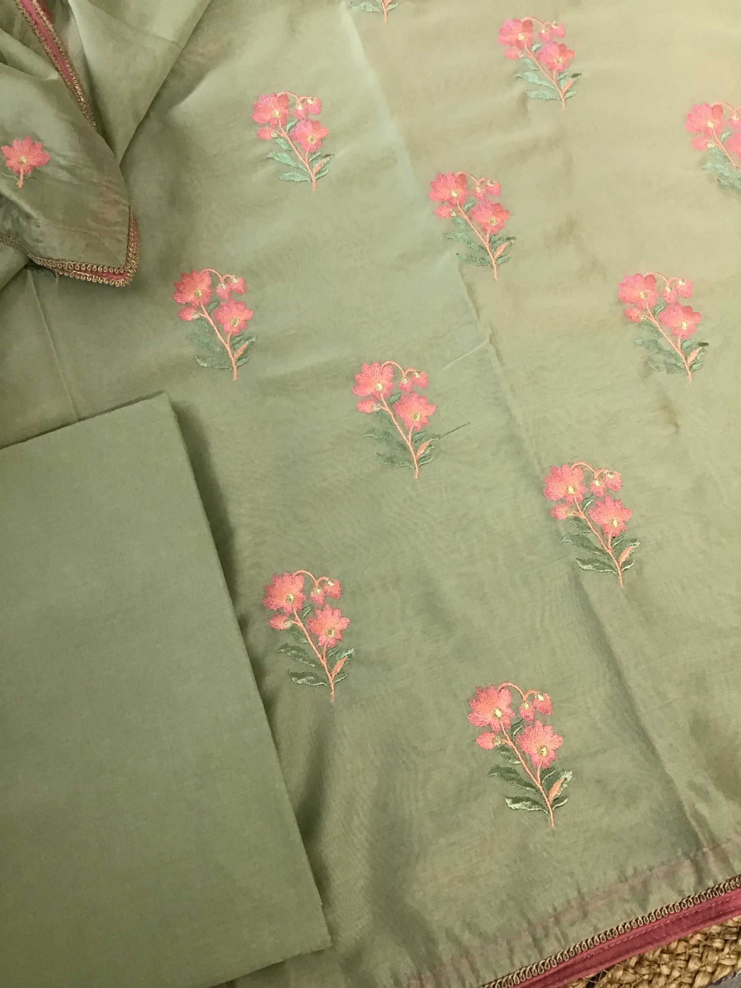 Soft Chanderi Embroidered Suit - Green