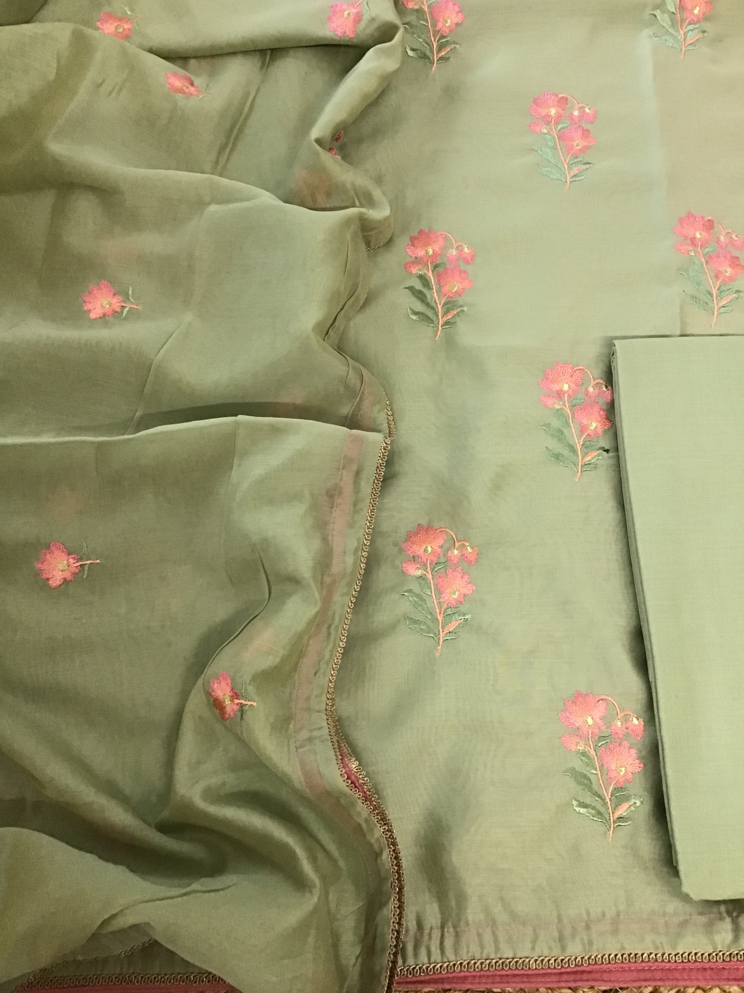 Soft Chanderi Embroidered Suit - Green
