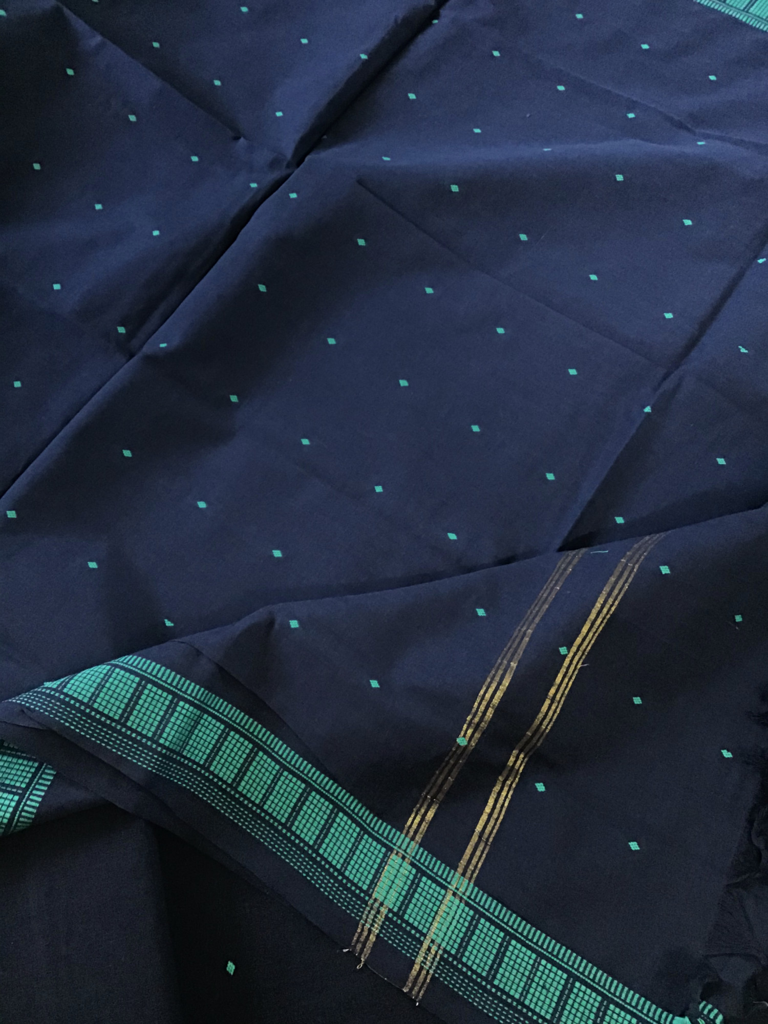 Pure Handloom Cotton Self Weaved Suit - Blue