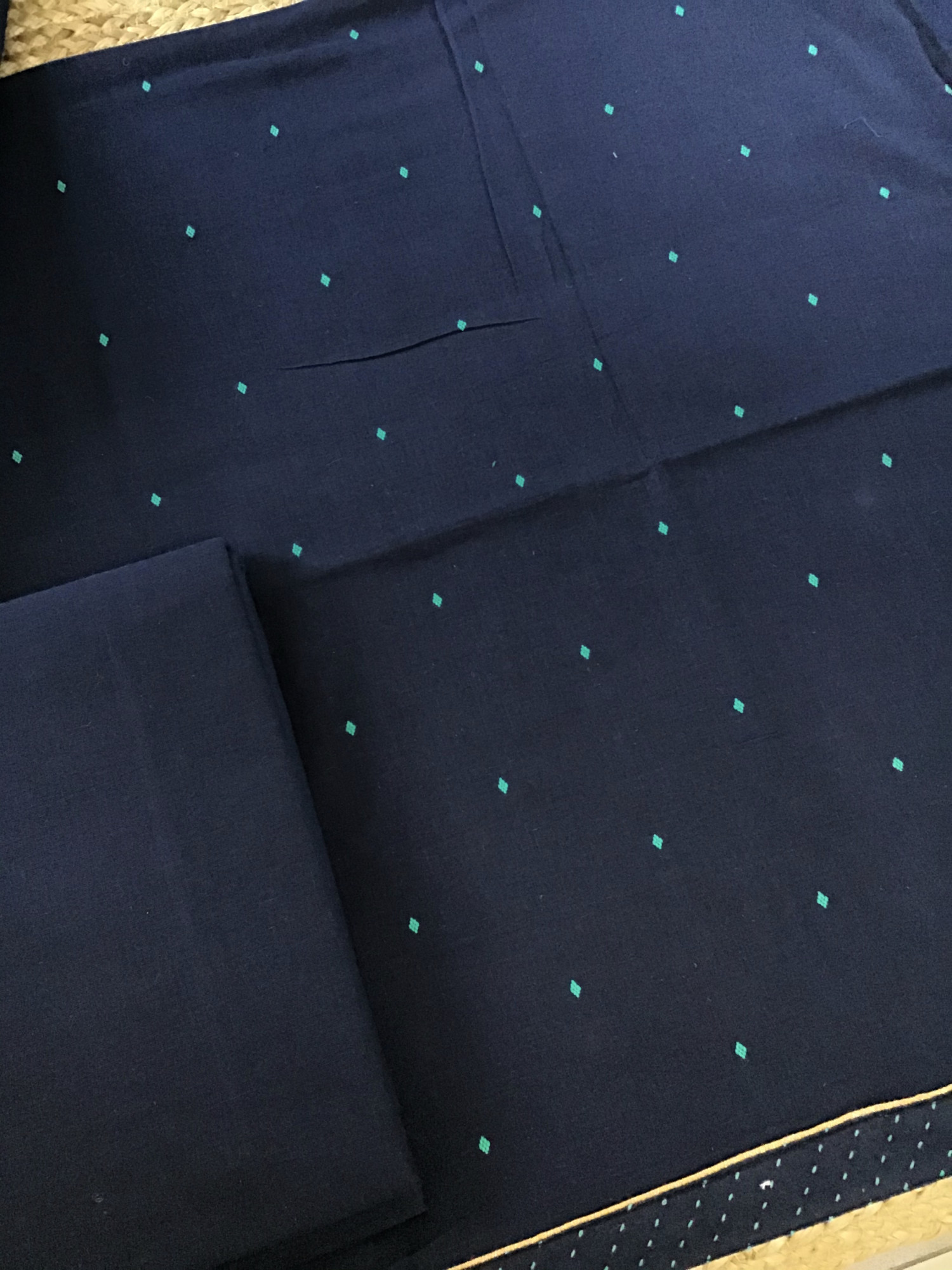 Pure Handloom Cotton Self Weaved Suit - Blue