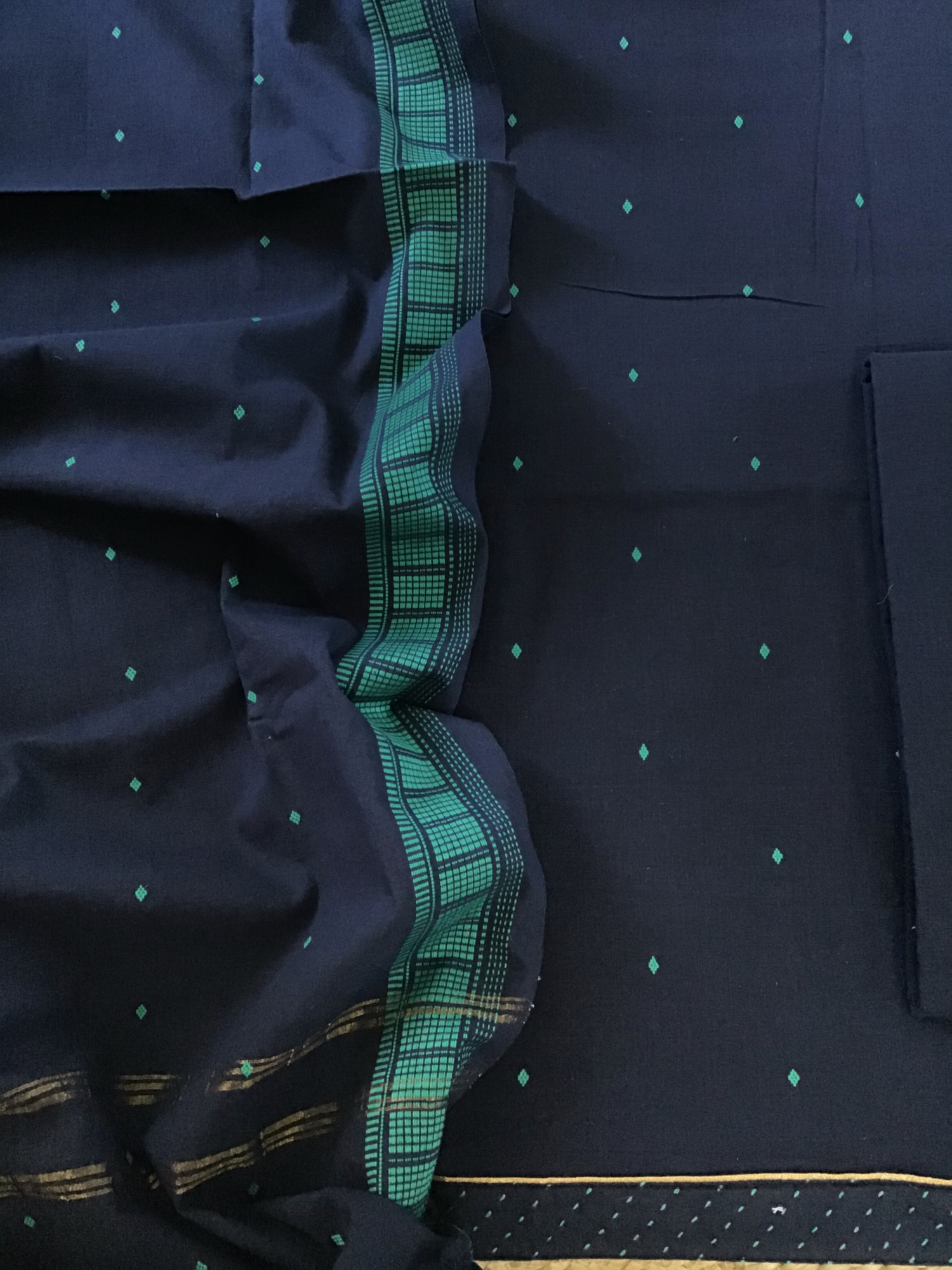 Pure Handloom Cotton Self Weaved Suit - Blue