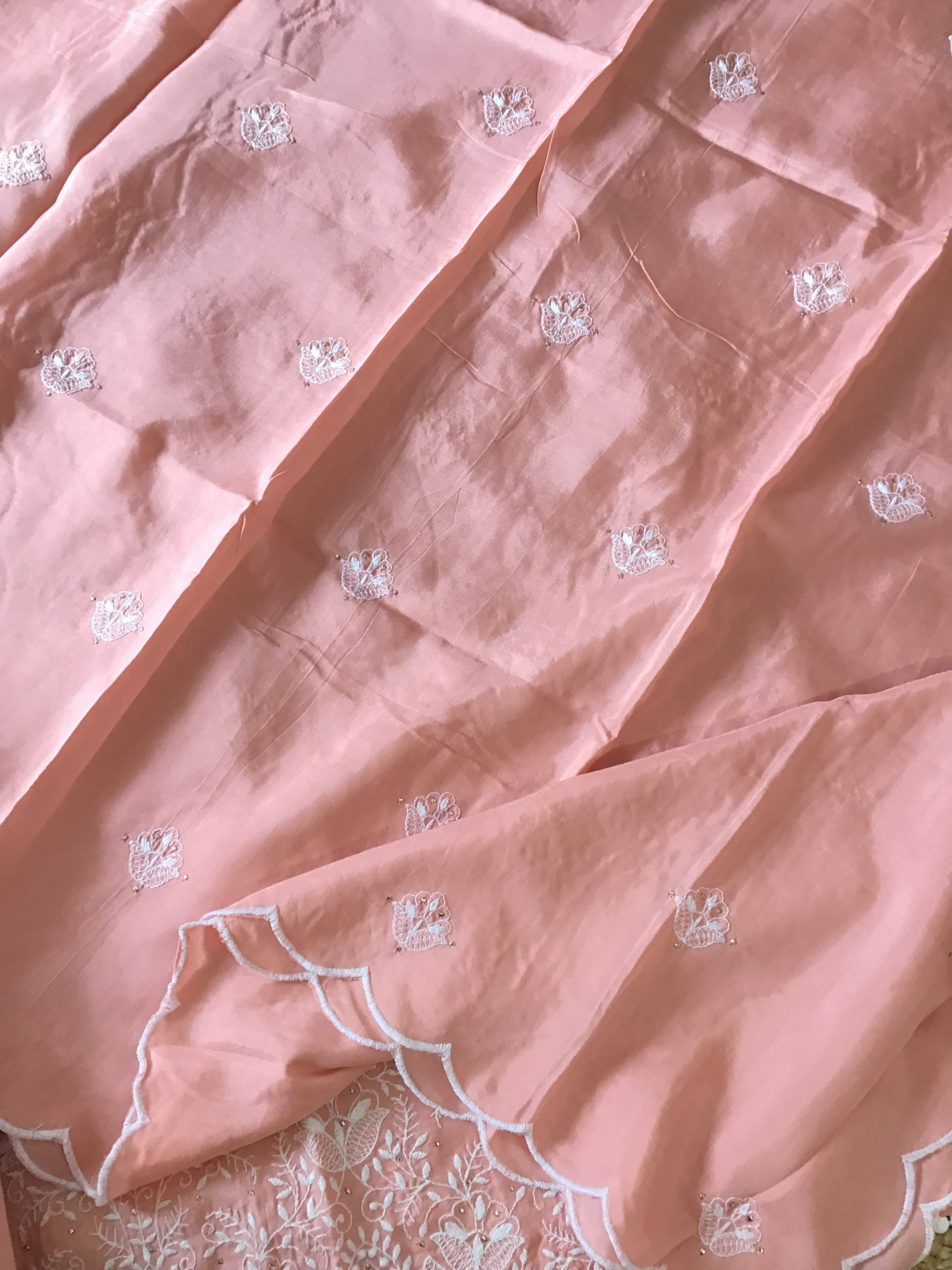 Pure Muslin Embroidered Suit - Peach