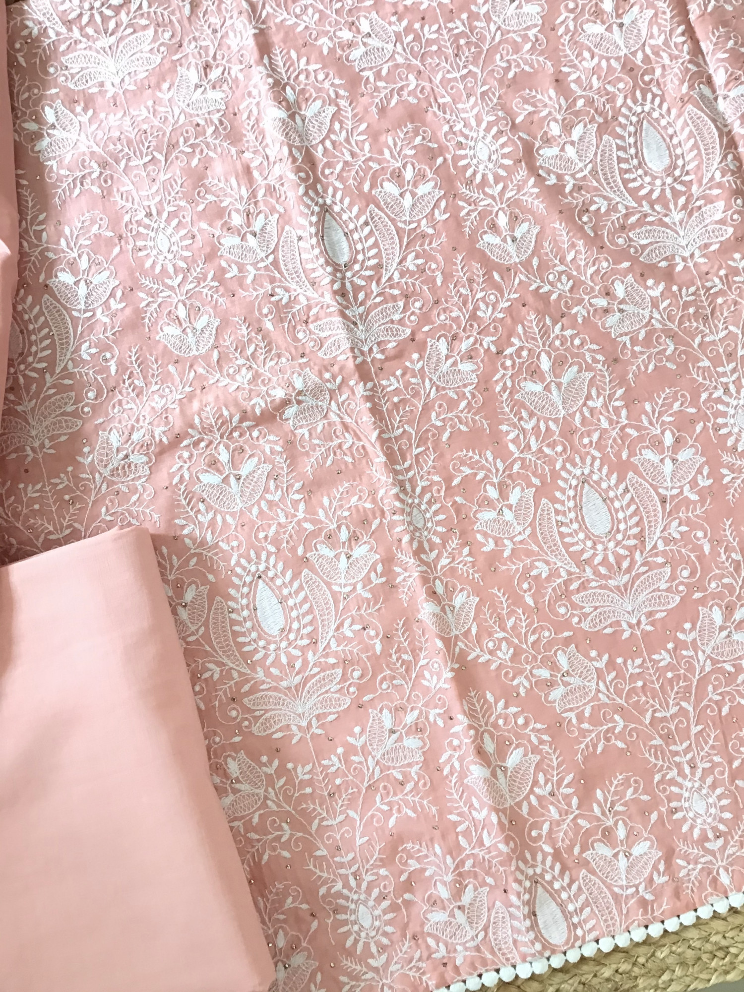 Pure Muslin Embroidered Suit - Peach