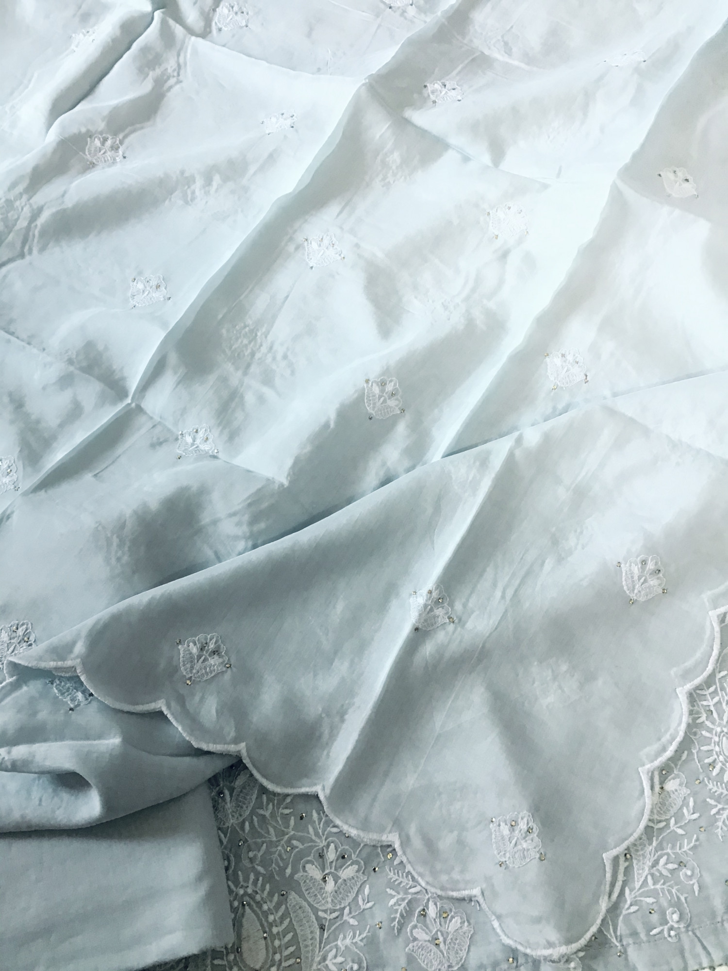 Pure Muslin Embroidered Suit - Grey