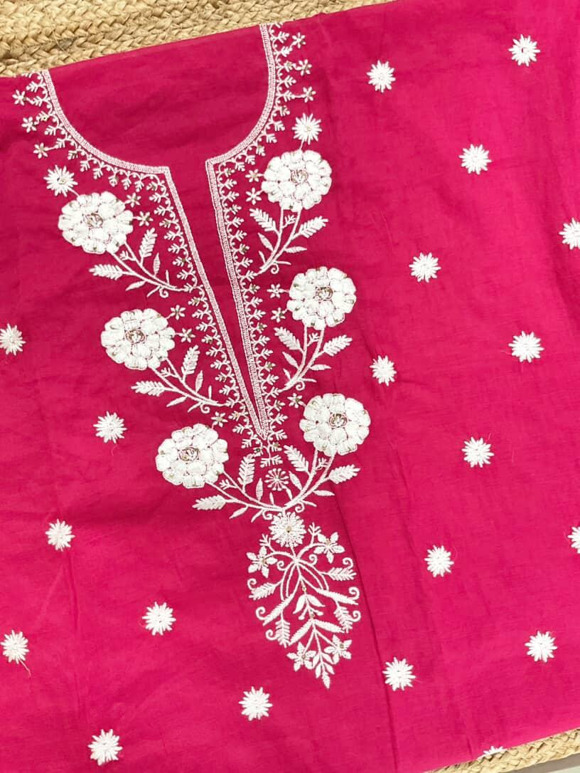 Pure Chanderi Embroidered Suit - Pink