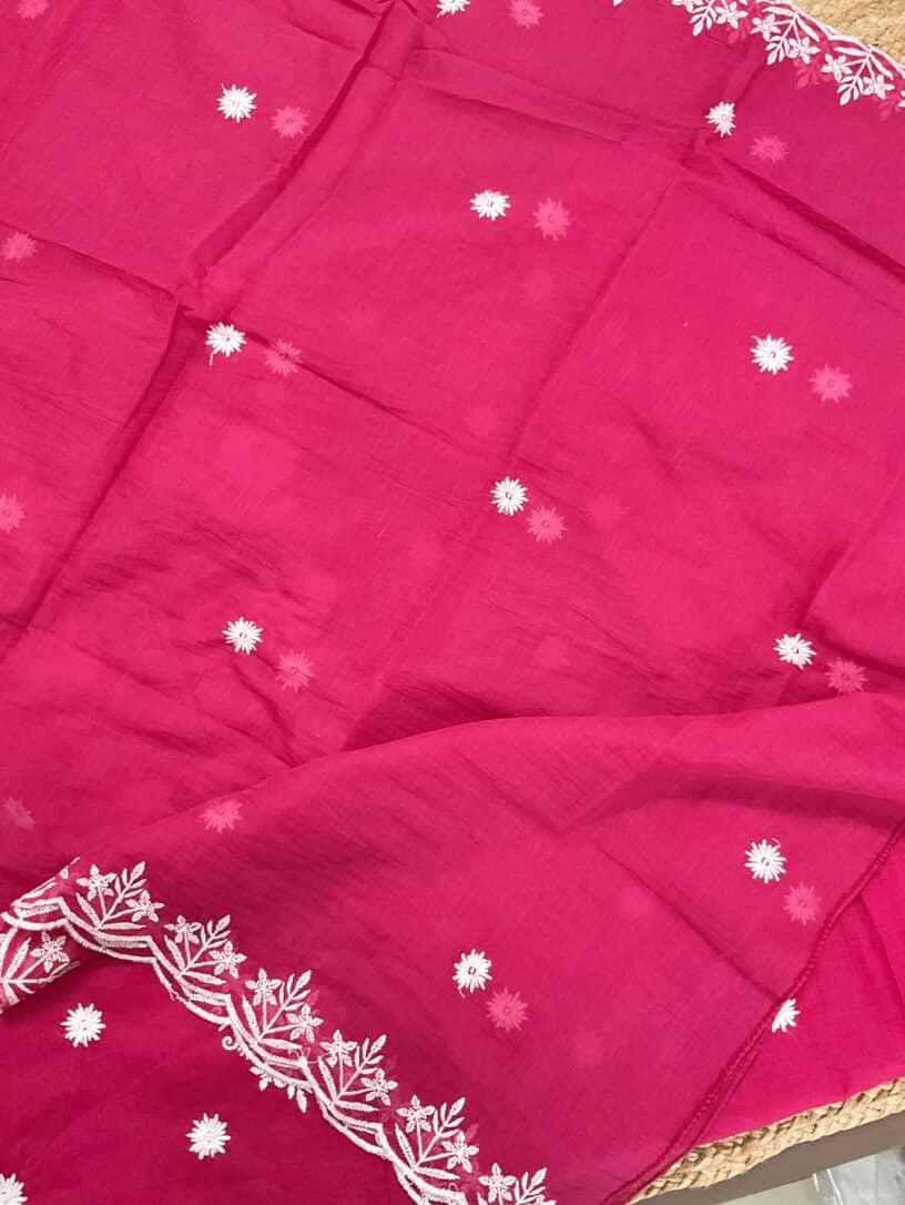 Pure Chanderi Embroidered Suit - Pink
