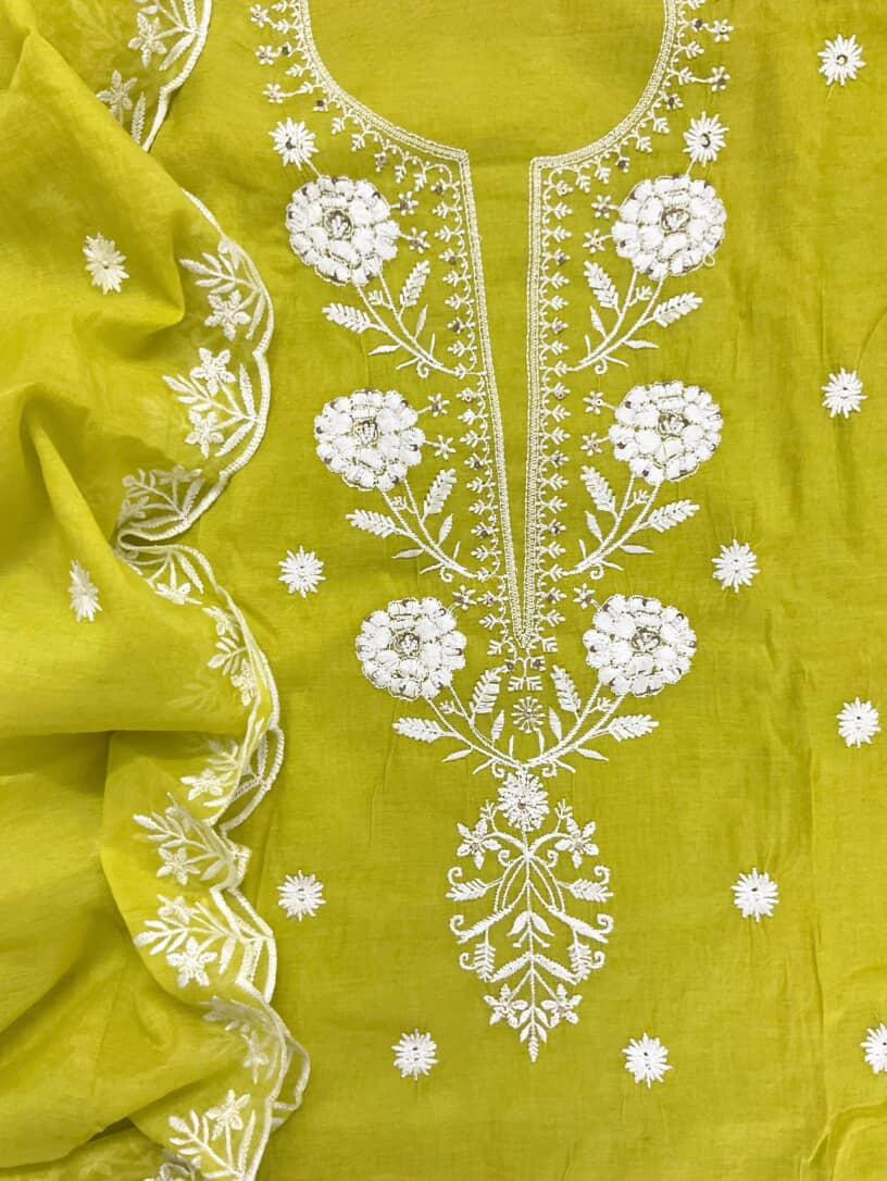Pure Chanderi Embroidered Suit - Green