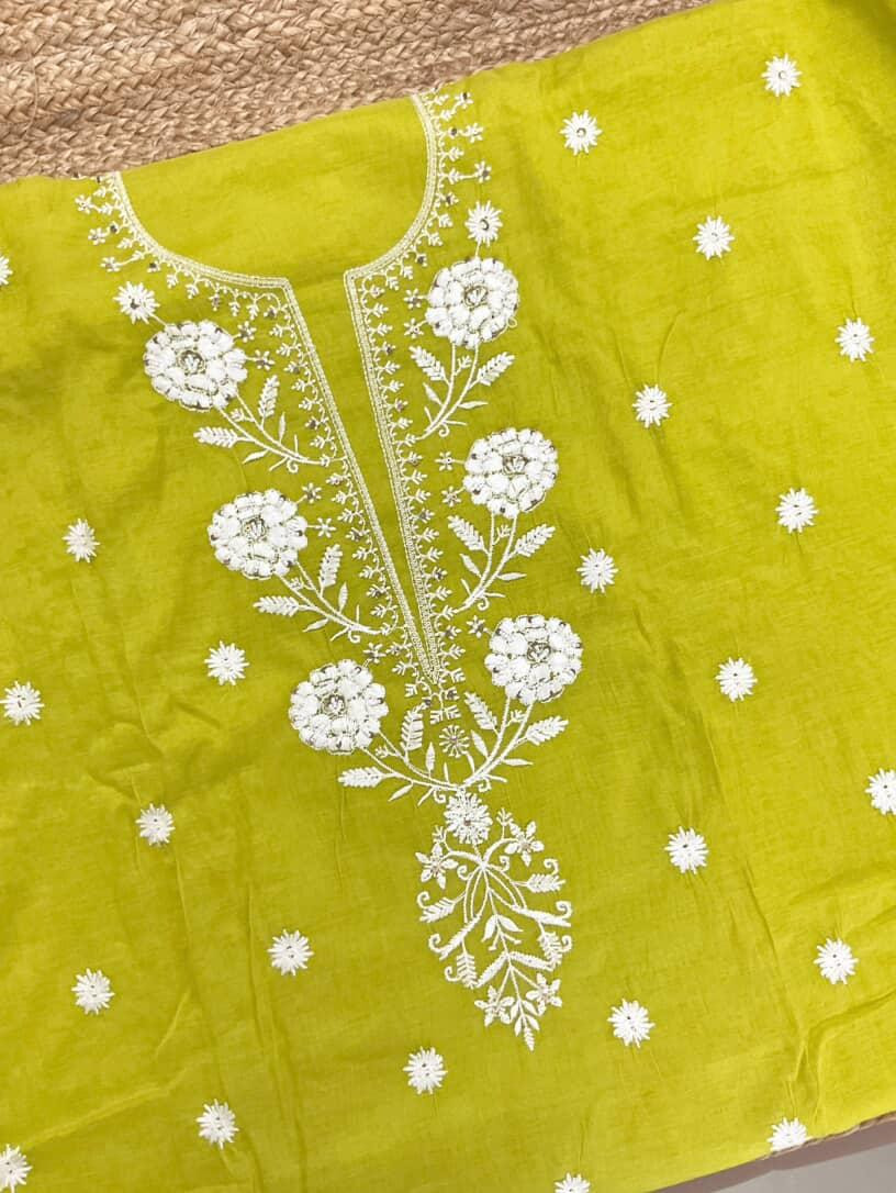 Pure Chanderi Embroidered Suit - Green