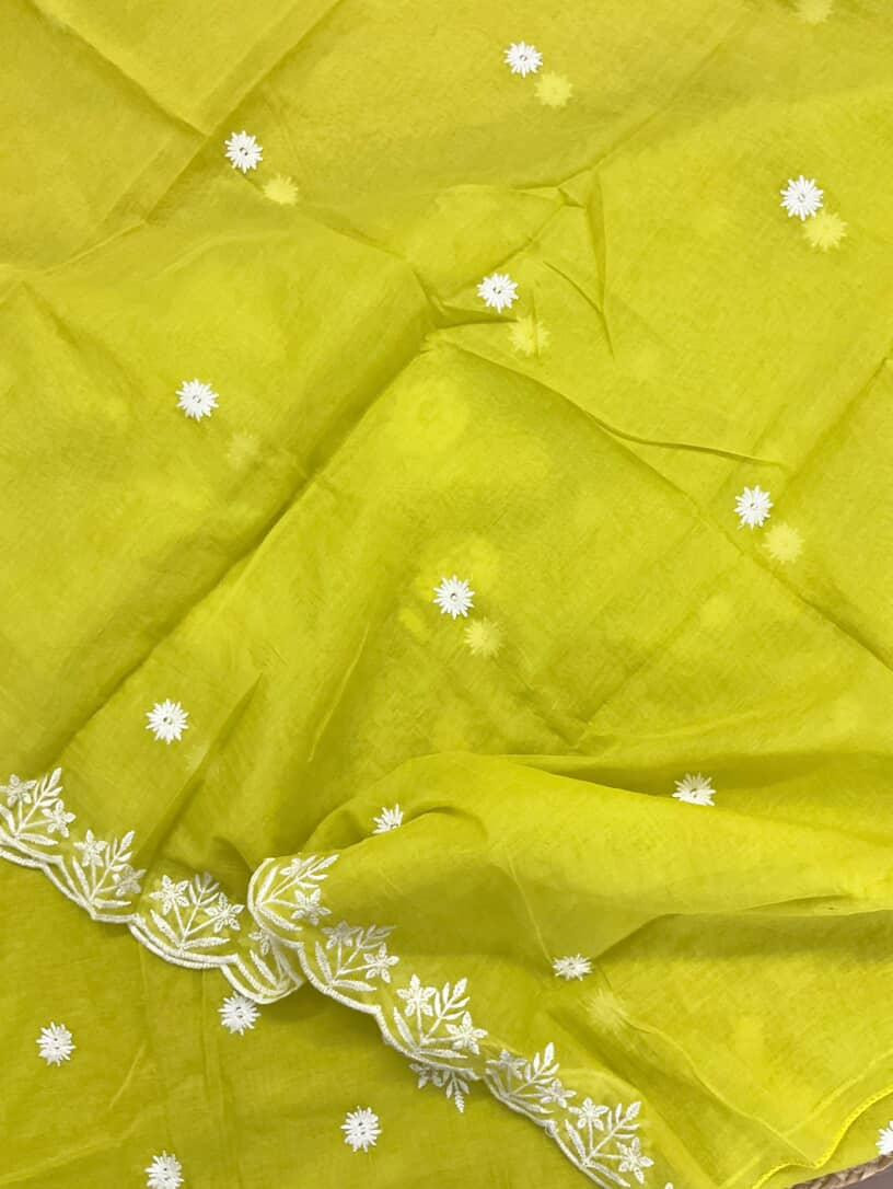 Pure Chanderi Embroidered Suit - Green