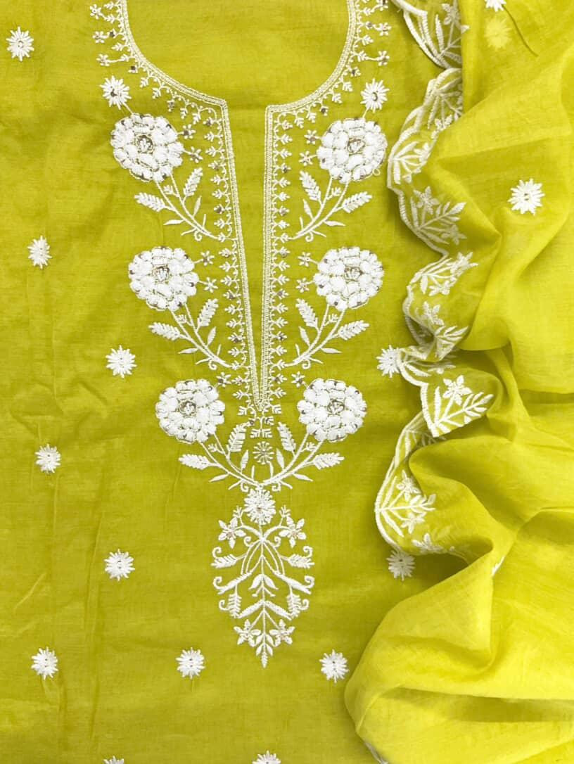 Pure Chanderi Embroidered Suit - Green