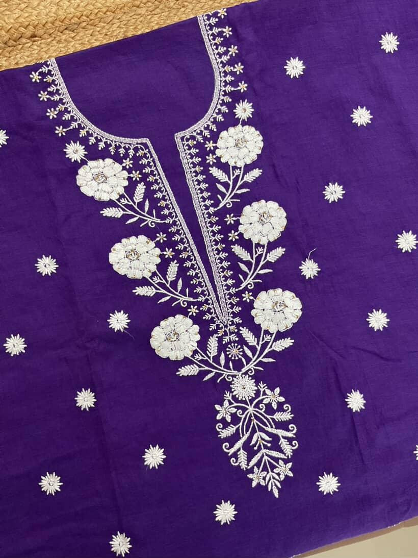 Pure Chanderi Embroidered Suit - Violet