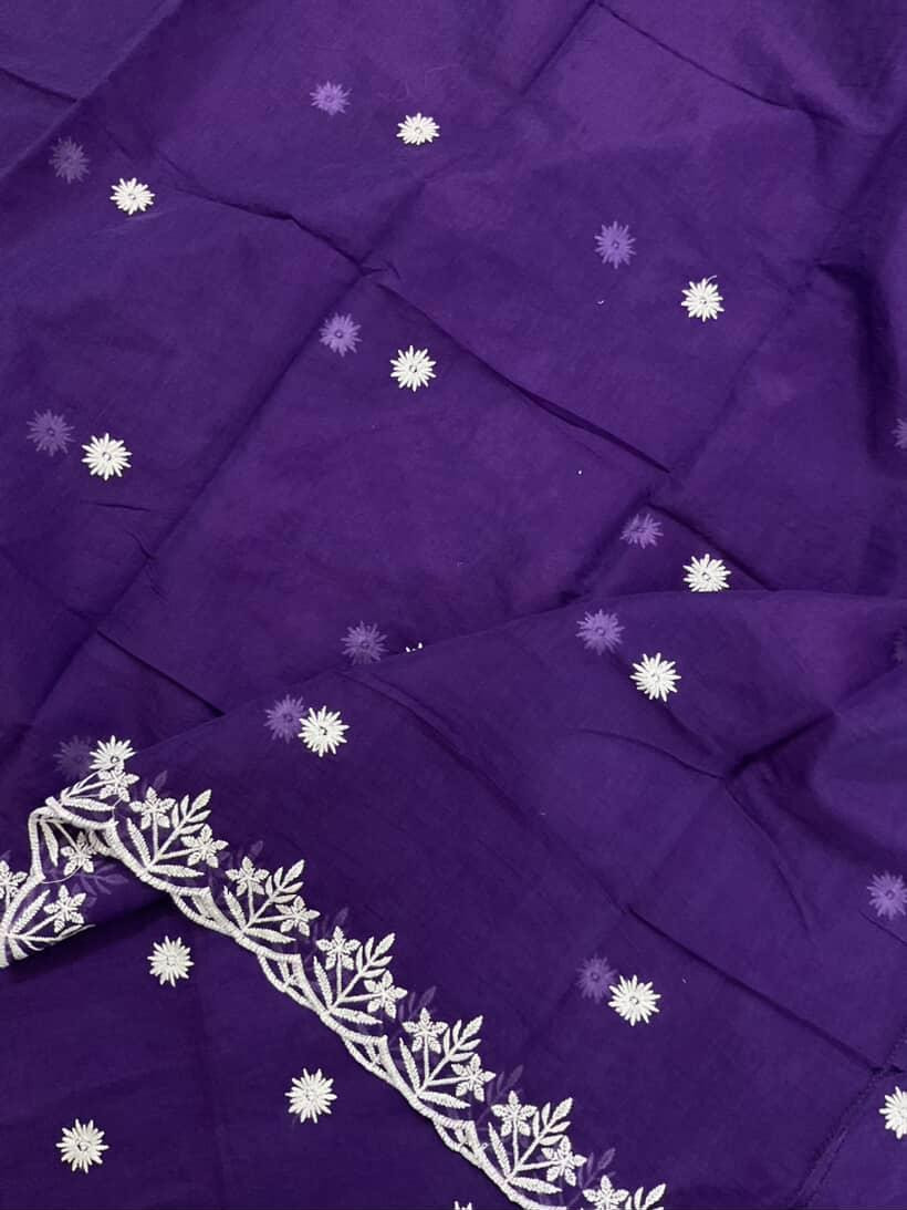 Pure Chanderi Embroidered Suit - Violet