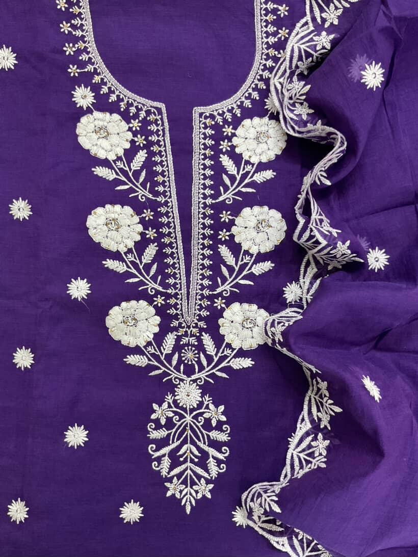 Pure Chanderi Embroidered Suit - Violet