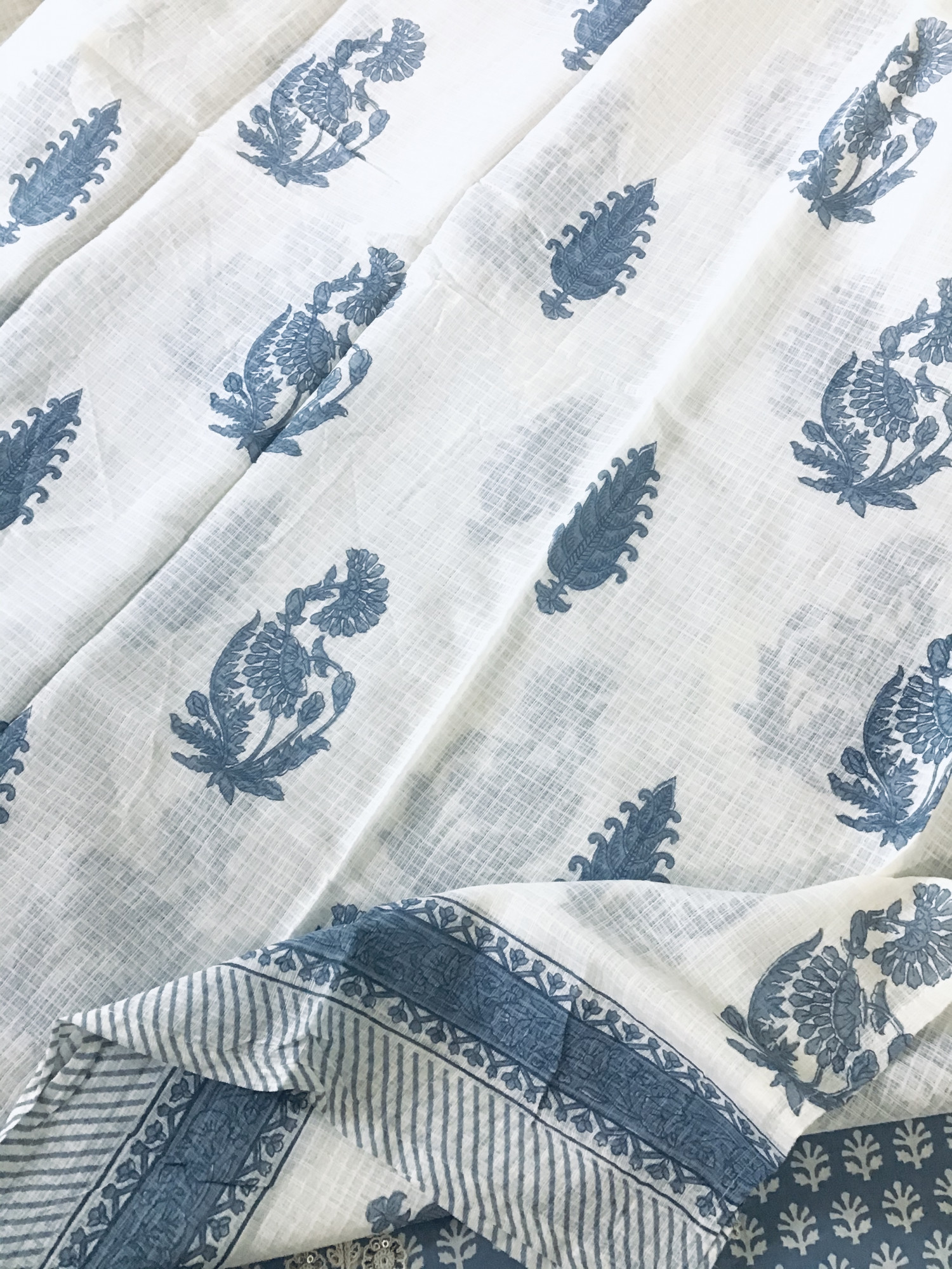 Pure Cotton Printed Embroidered Suit - Blue