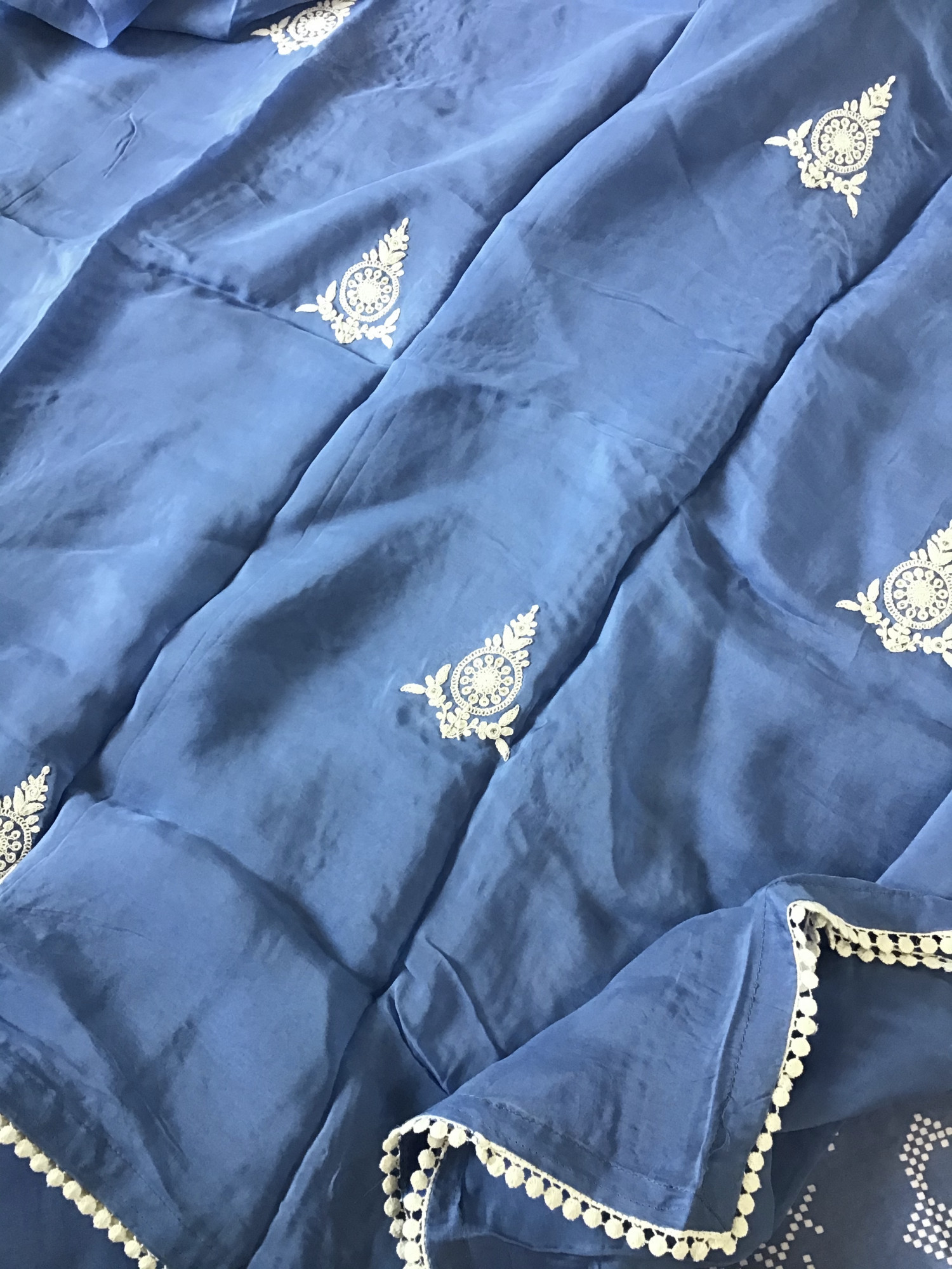 Pure Muslin Silk Printed Embroidered Suit - Blue