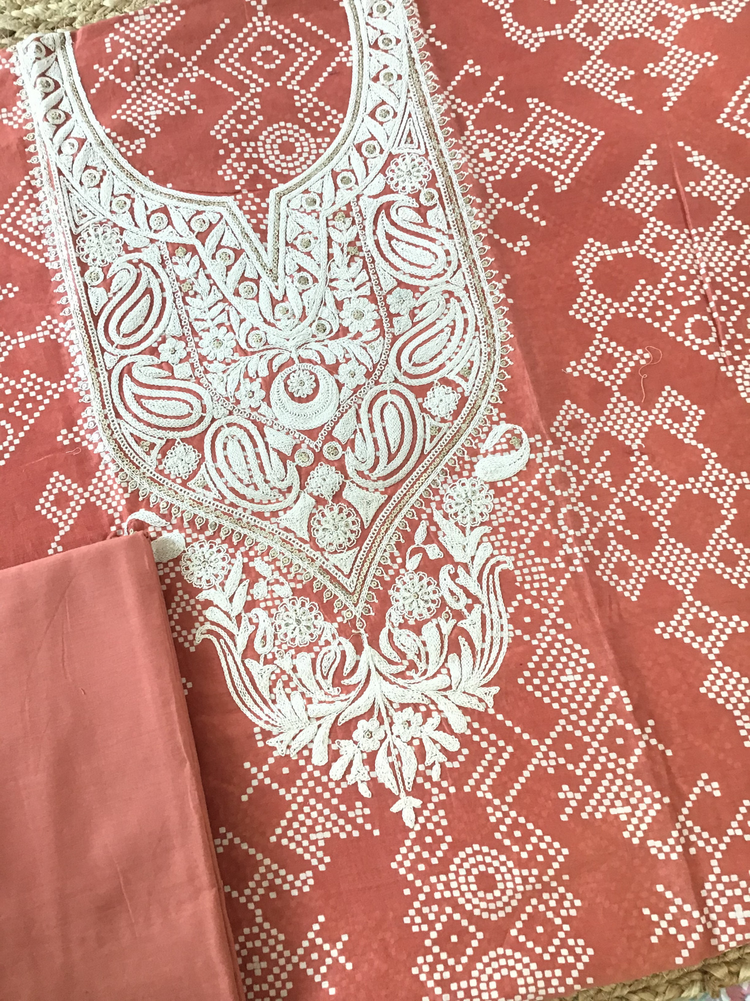 Pure Muslin Silk Printed Embroidered Suit - Peach