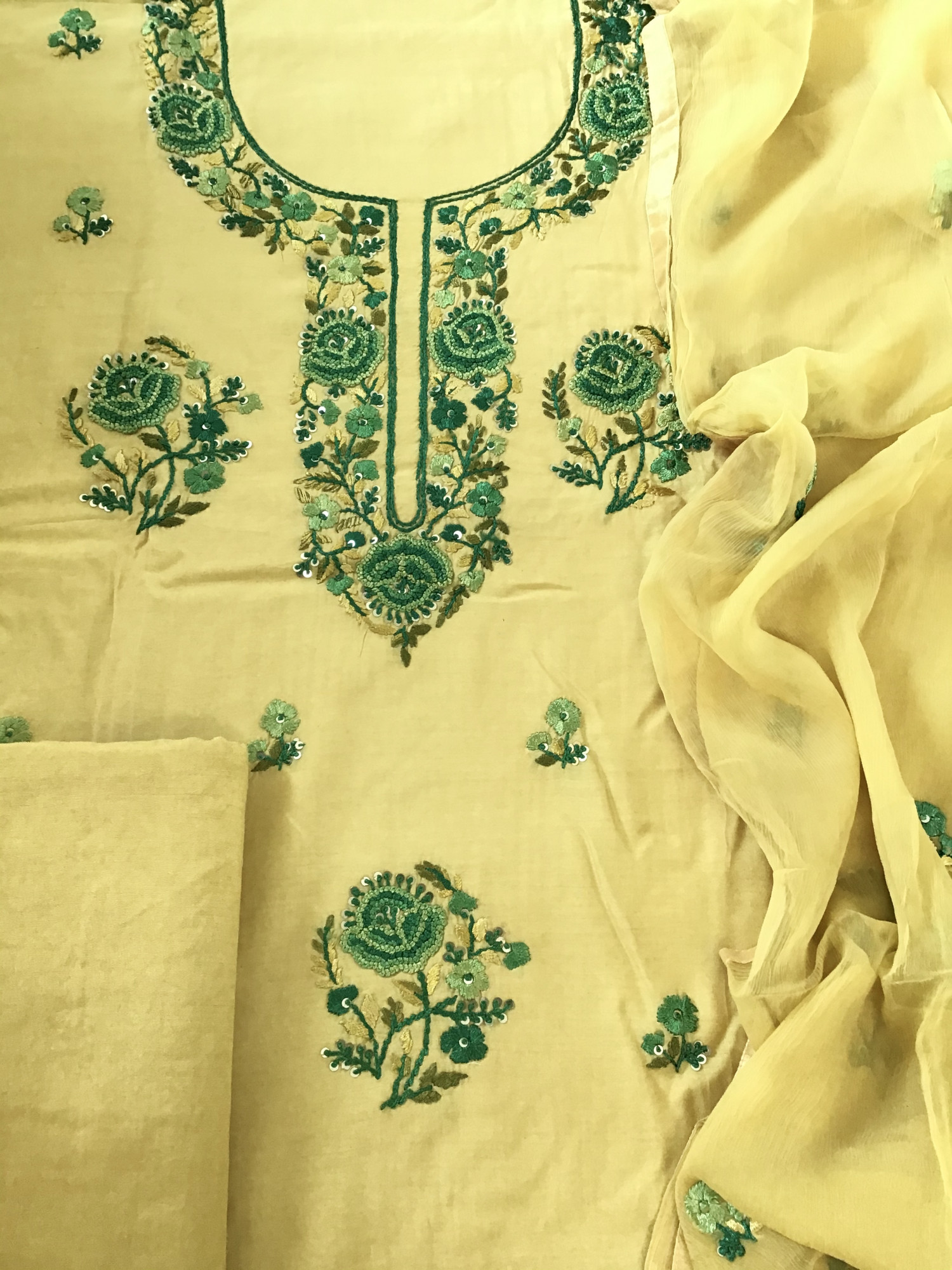 Pure Upada Silk Embroidered Suit - Yellow