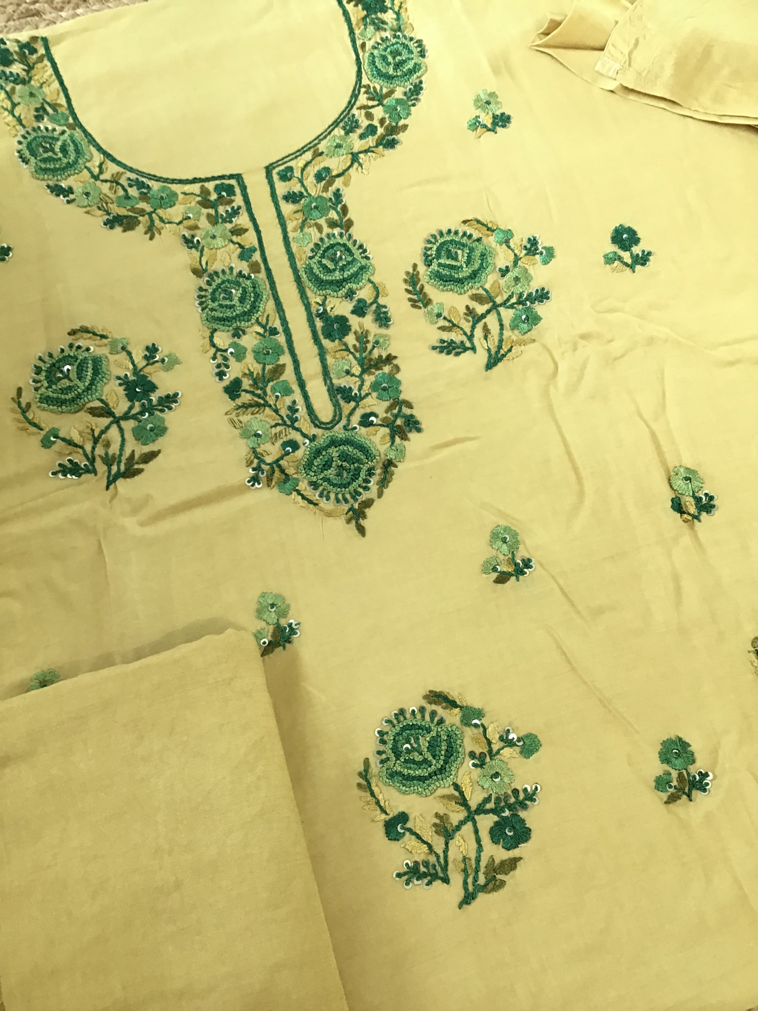 Pure Upada Silk Embroidered Suit - Yellow