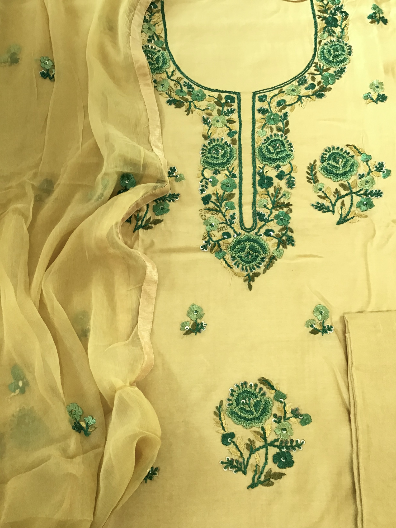 Pure Upada Silk Embroidered Suit - Yellow