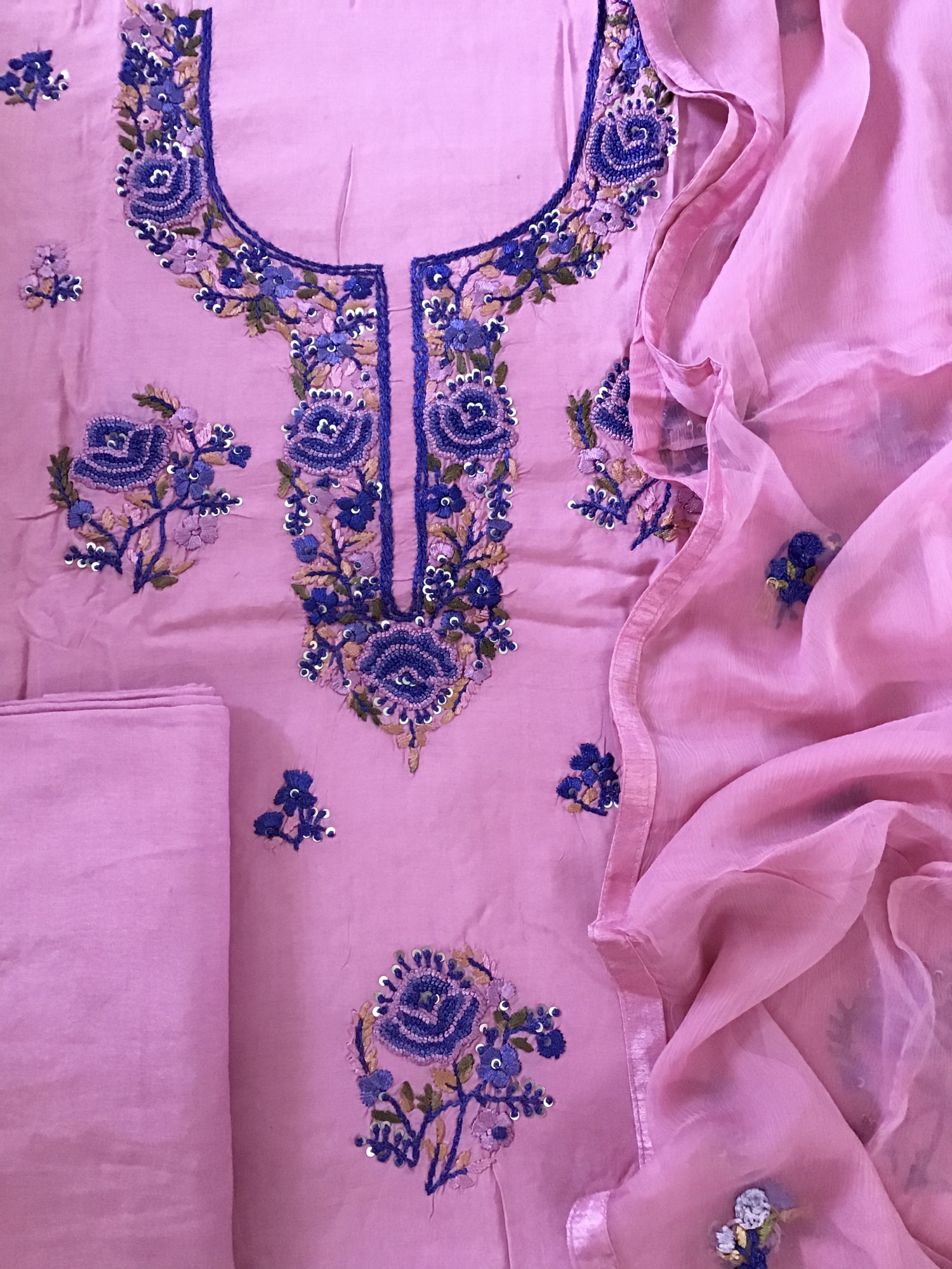 Pure Upada Silk Embroidered Suit - Pink