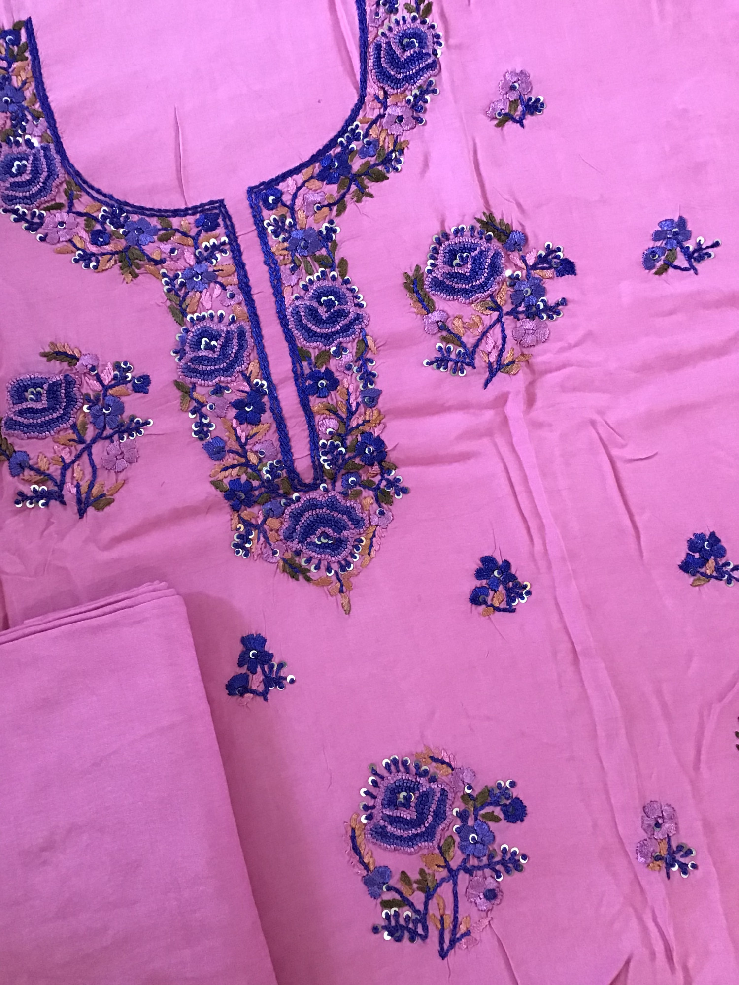 Pure Upada Silk Embroidered Suit - Pink
