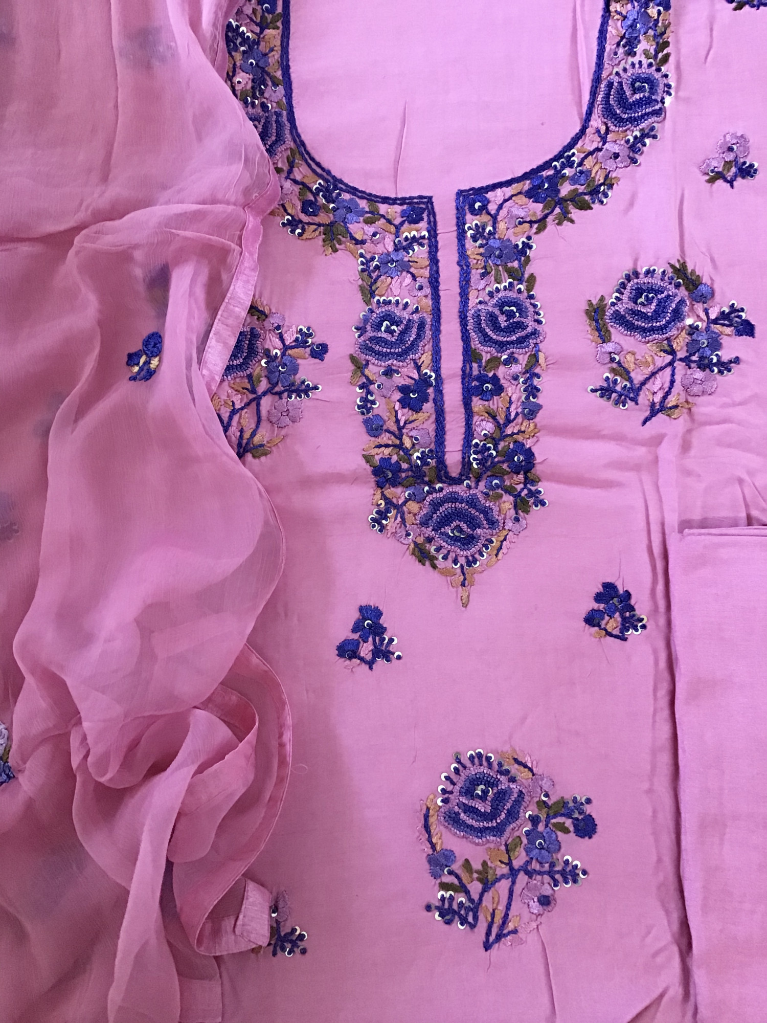 Pure Upada Silk Embroidered Suit - Pink