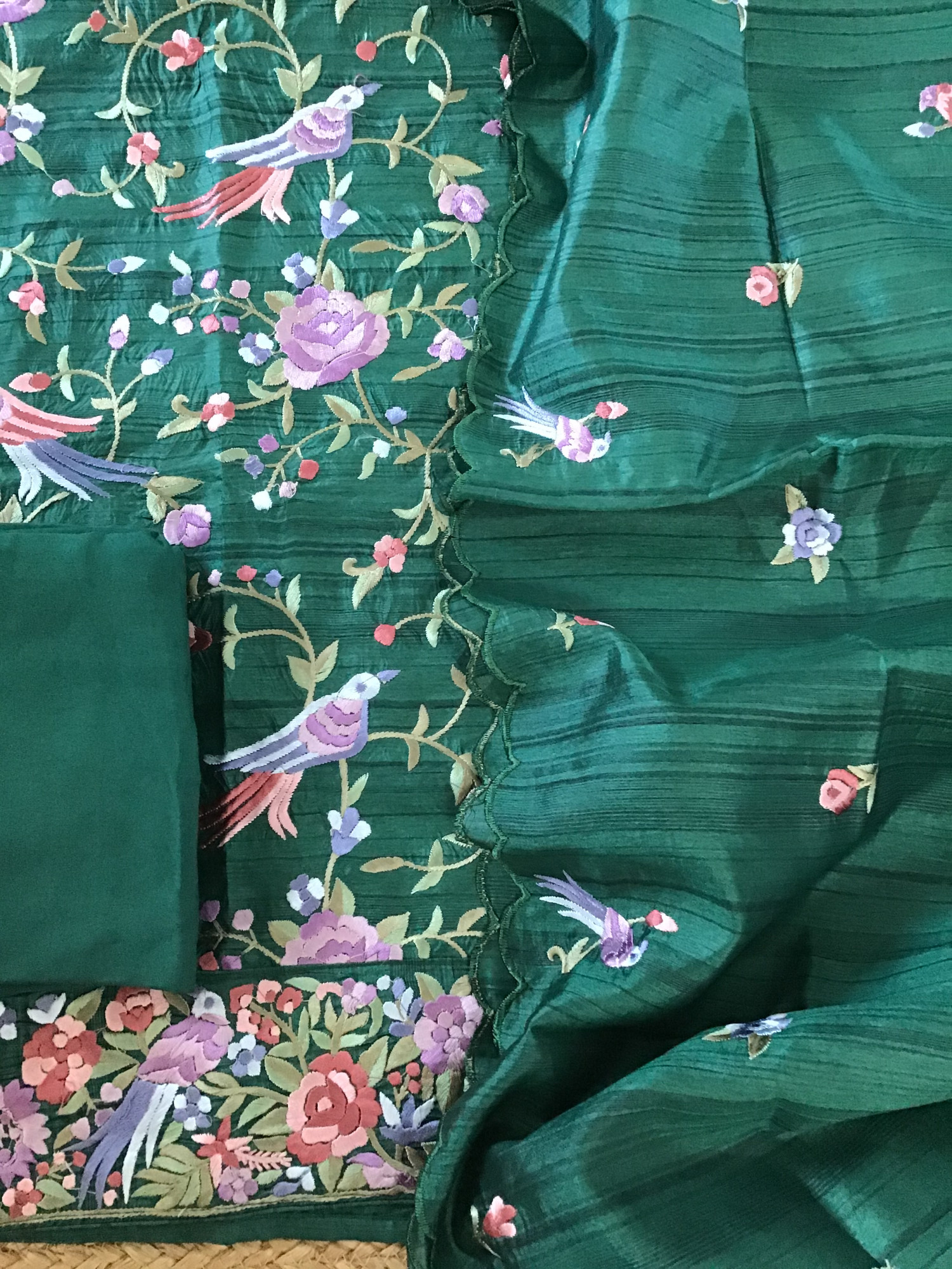 Soft Semi Tussar Embroidered Suit - Green