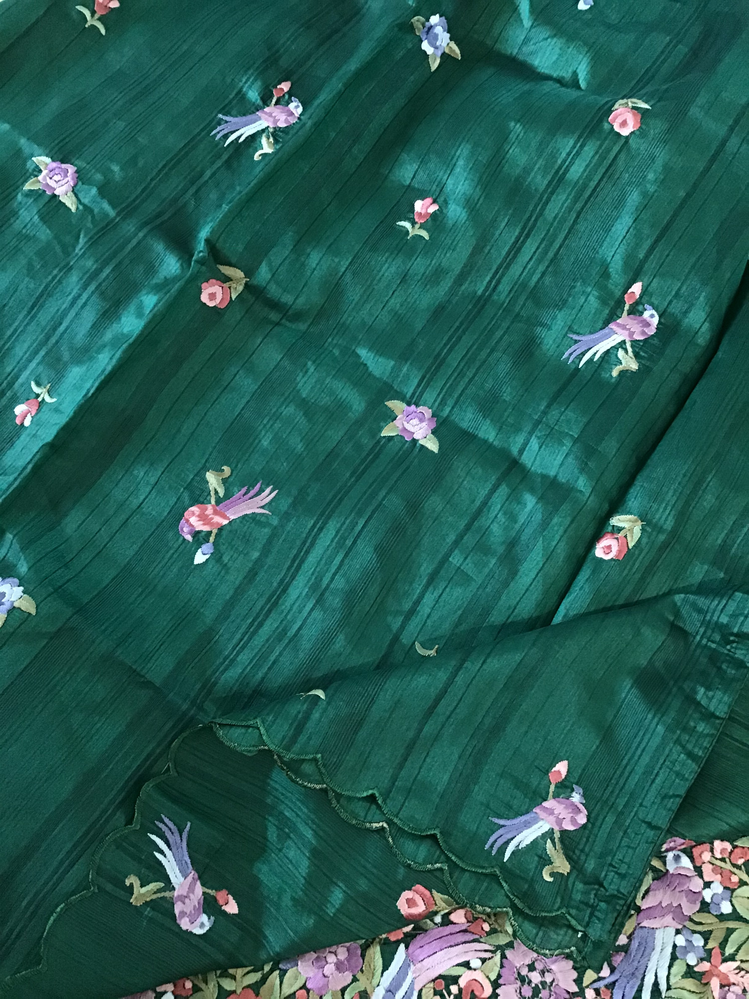 Soft Semi Tussar Embroidered Suit - Green
