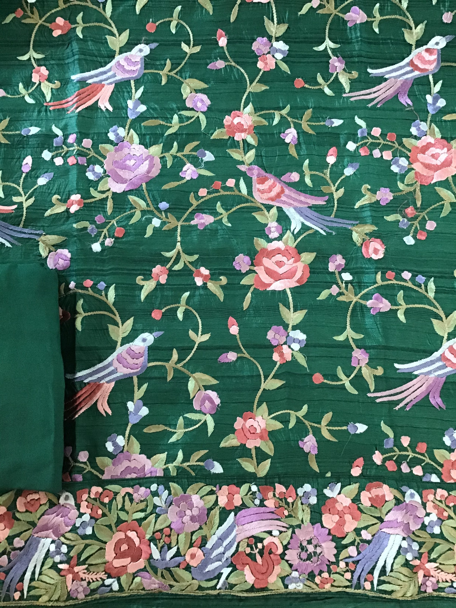 Soft Semi Tussar Embroidered Suit - Green