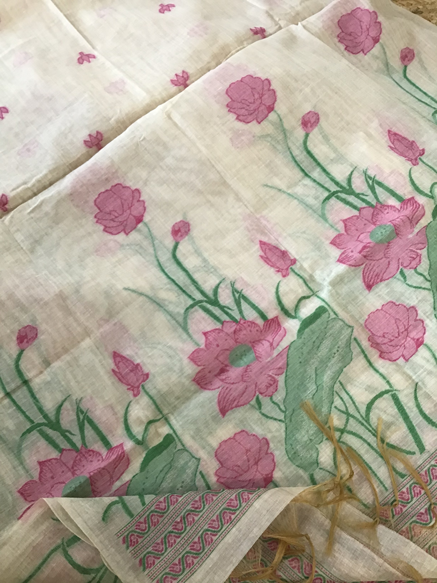 Soft Slub Chanderi Printed Embroidered Suit - Beige