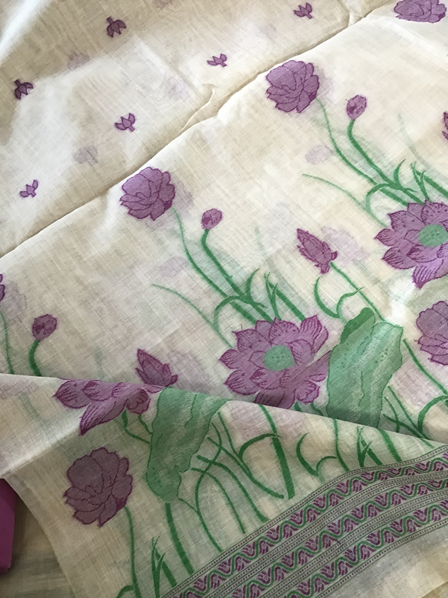 Soft Slub Chanderi Printed Embroidered Suit - Beige