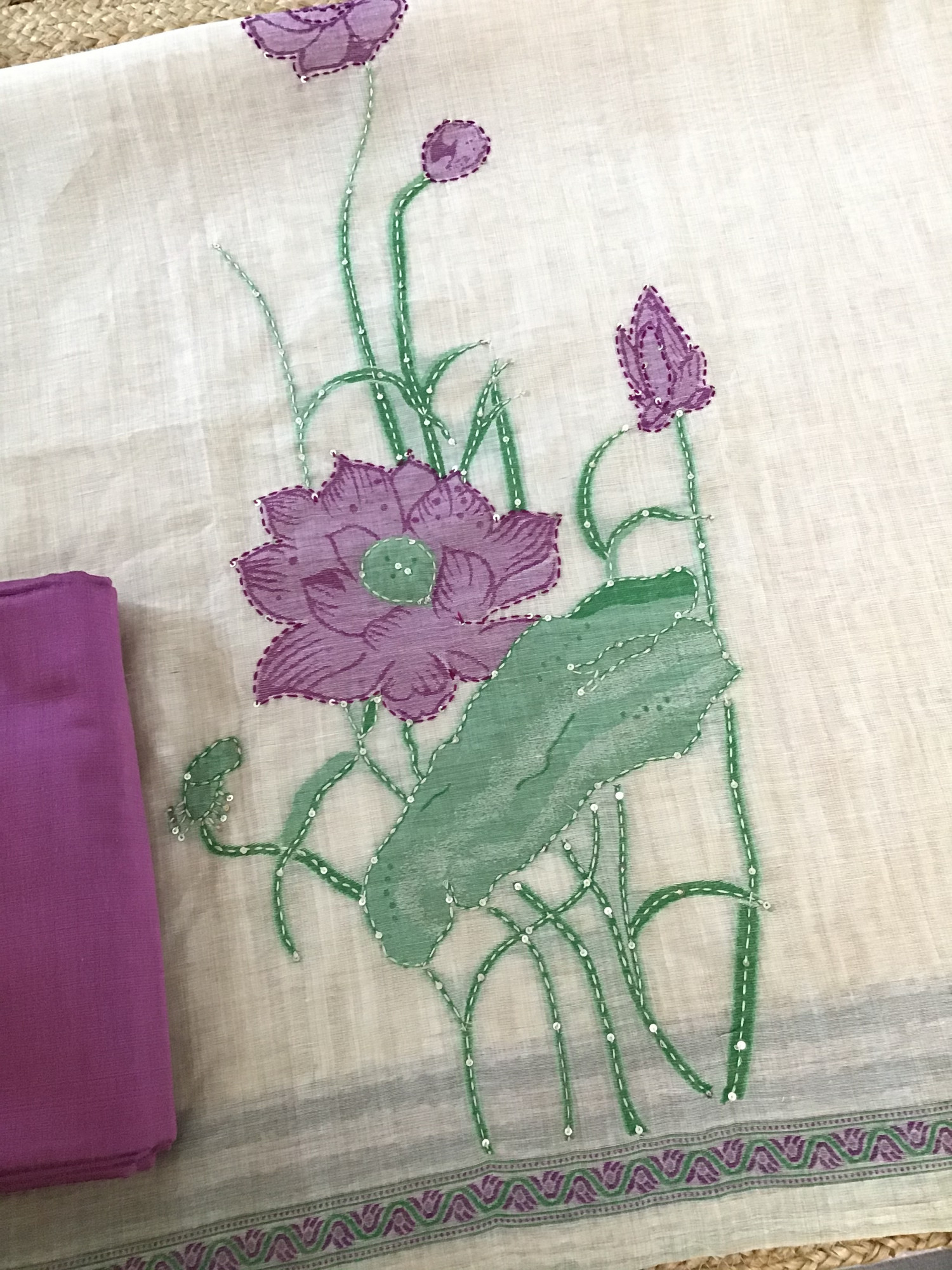 Soft Slub Chanderi Printed Embroidered Suit - Beige