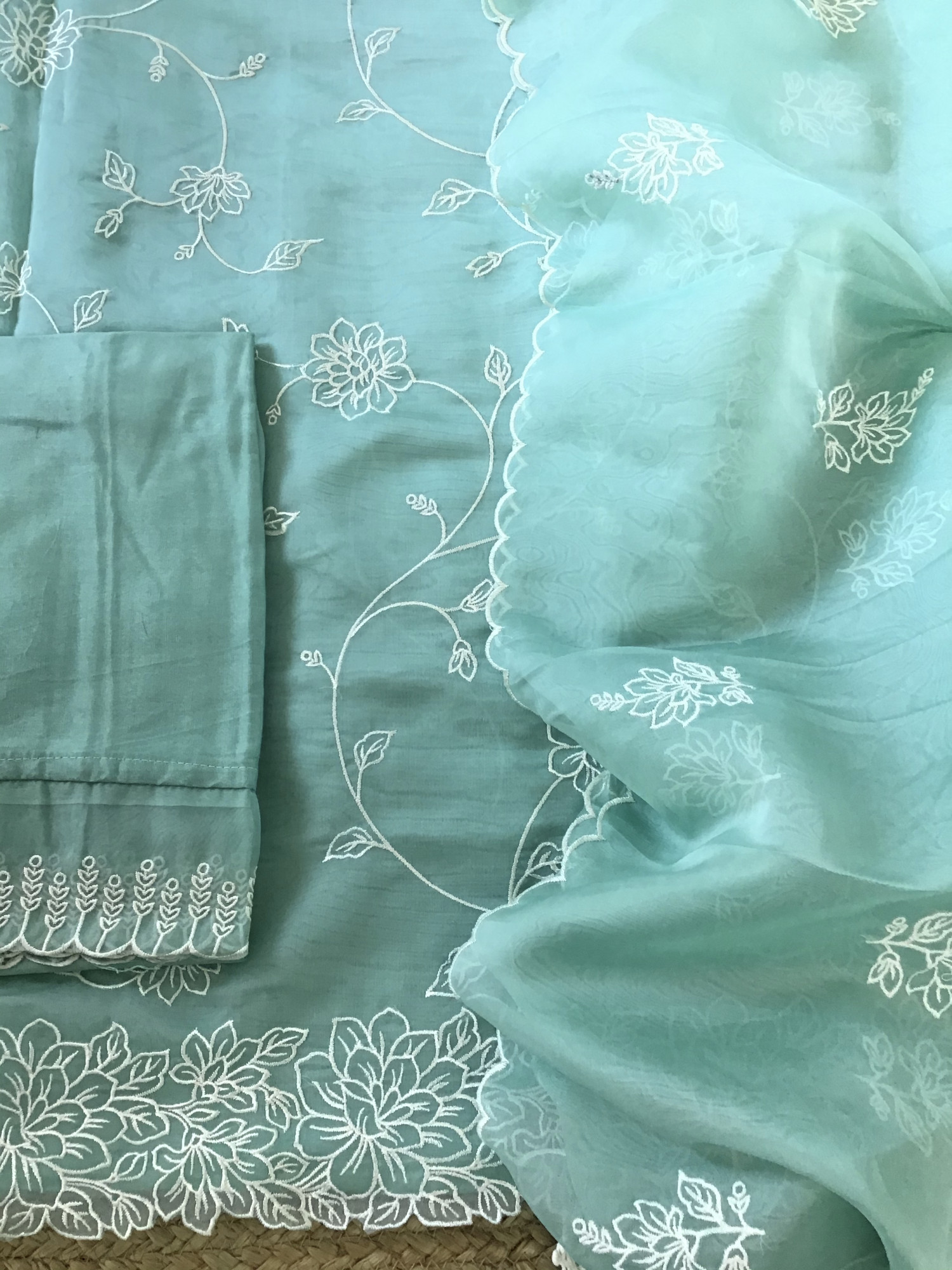 Soft Organza Embroidered Suit - Sea Green