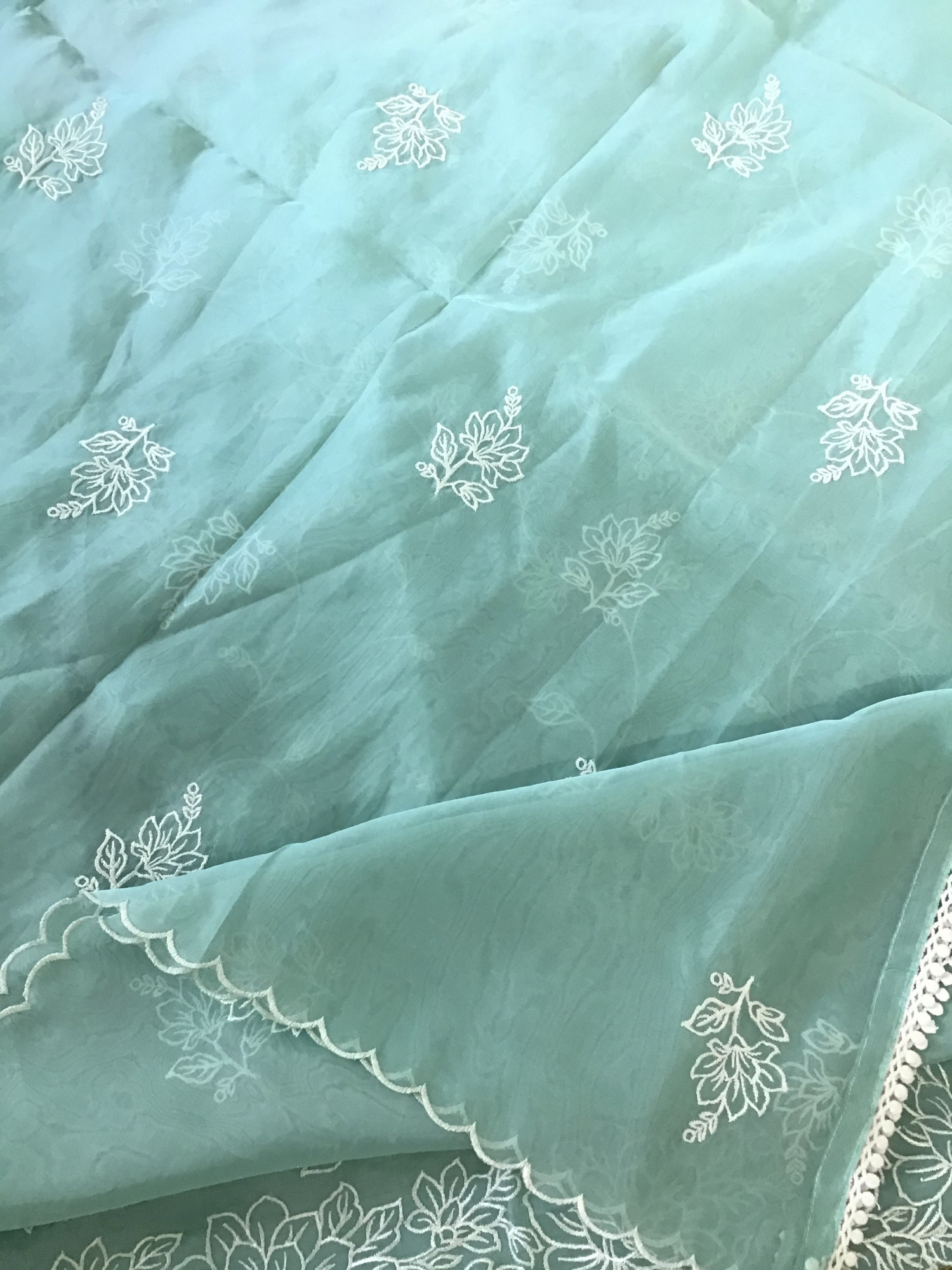 Soft Organza Embroidered Suit - Sea Green
