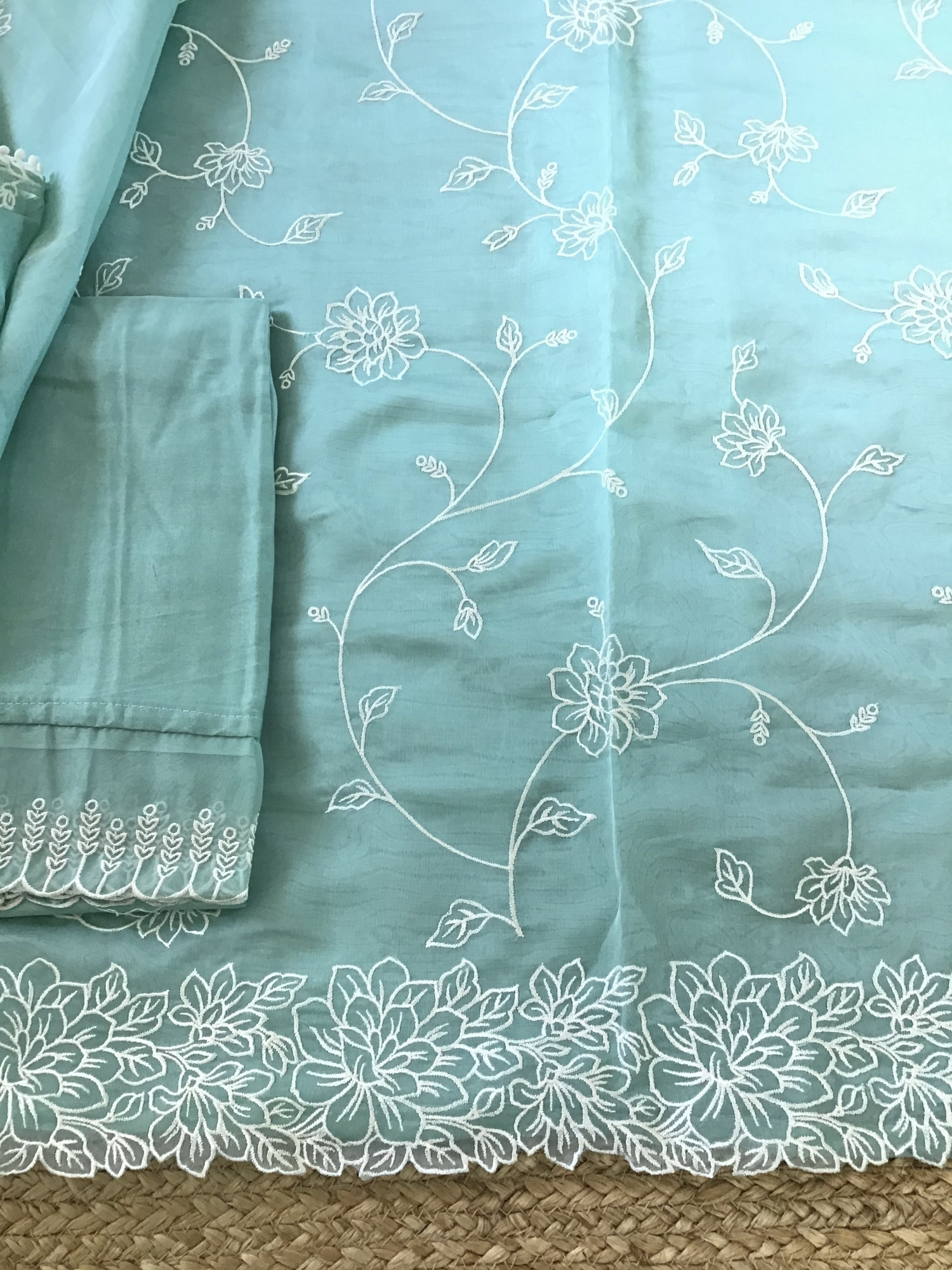 Soft Organza Embroidered Suit - Sea Green