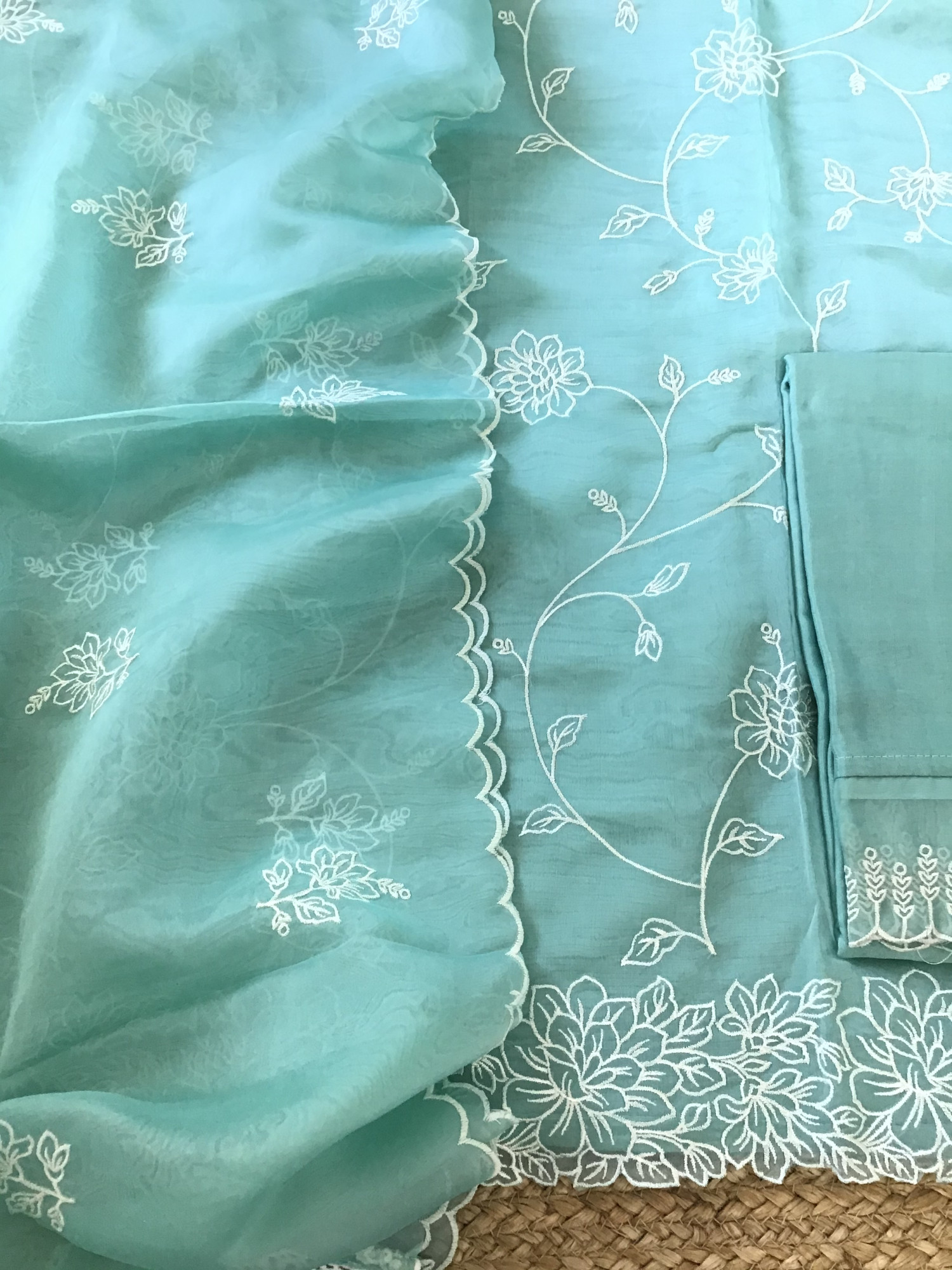 Soft Organza Embroidered Suit - Sea Green