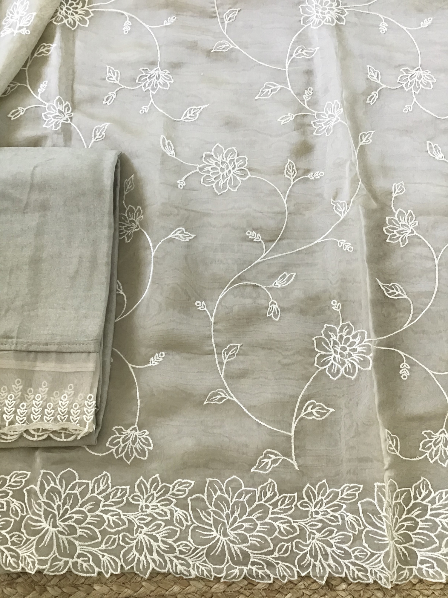 Soft Organza Embroidered Suit - Beige