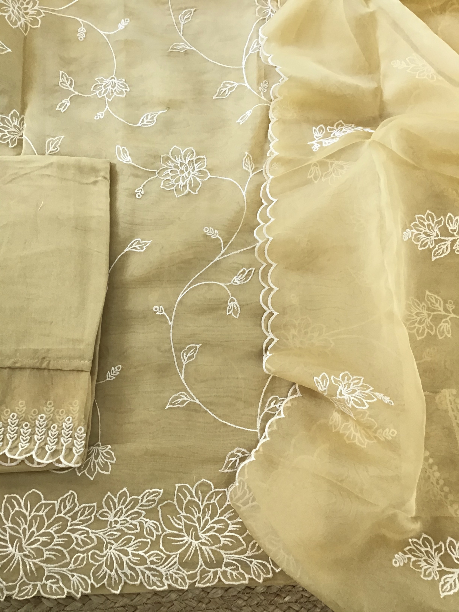Soft Organza Embroidered Suit - Yellow